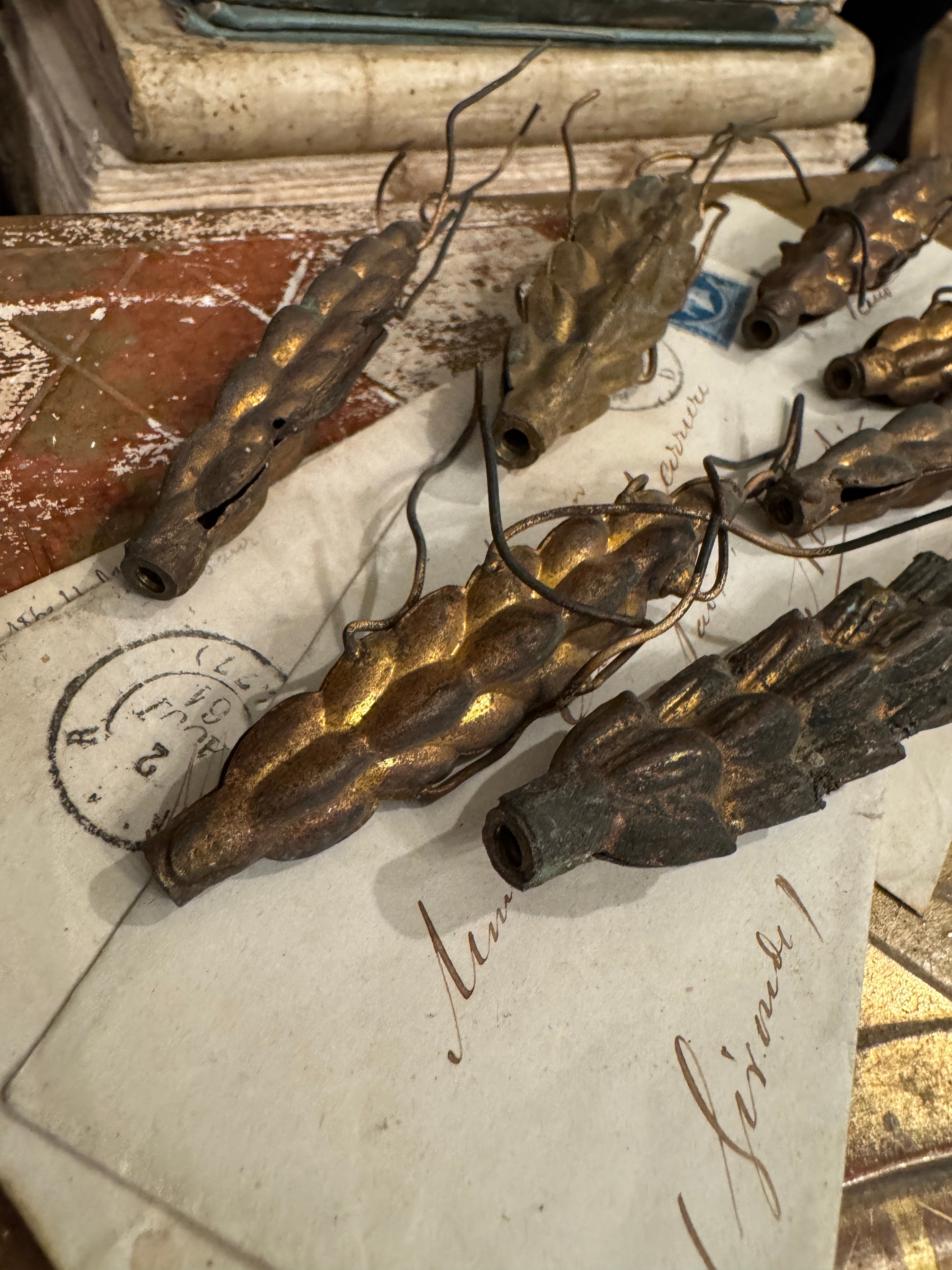 Antique 1800s French Ormolu Corn - Set/7