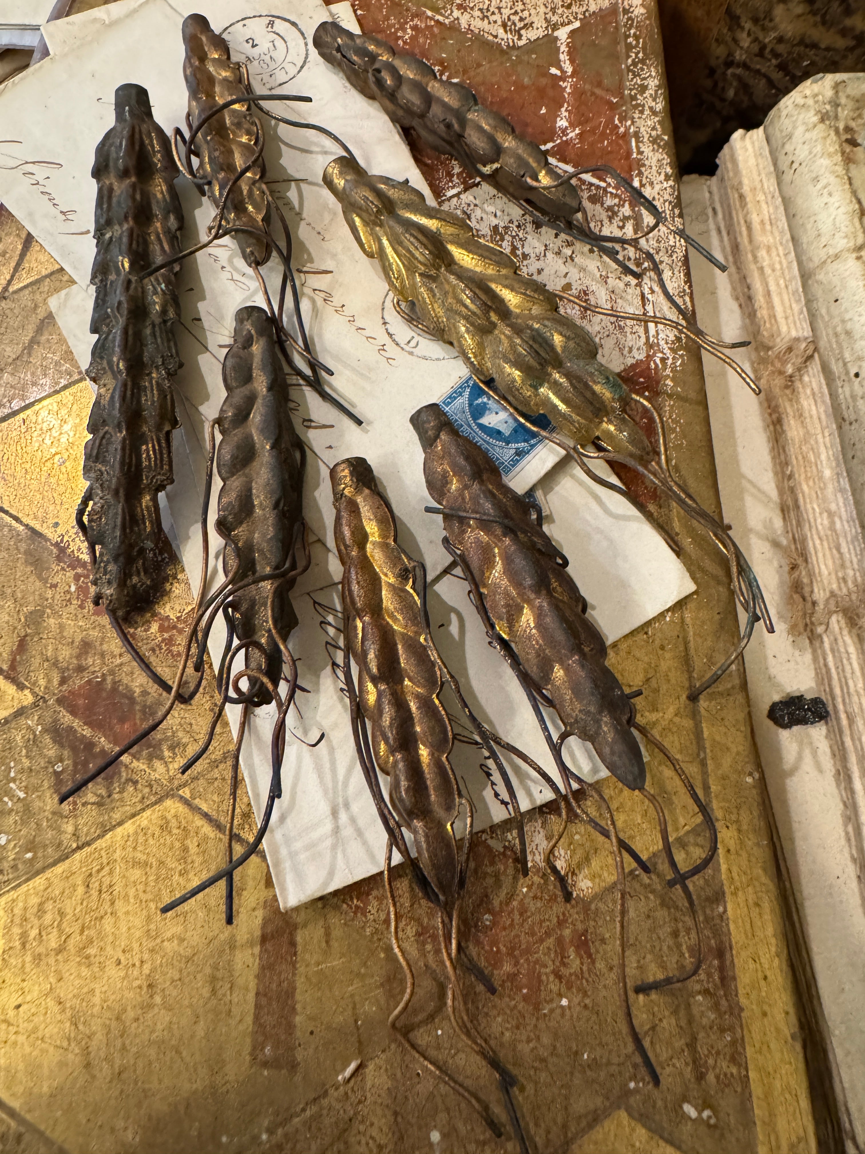 Antique 1800s French Ormolu Corn - Set/7