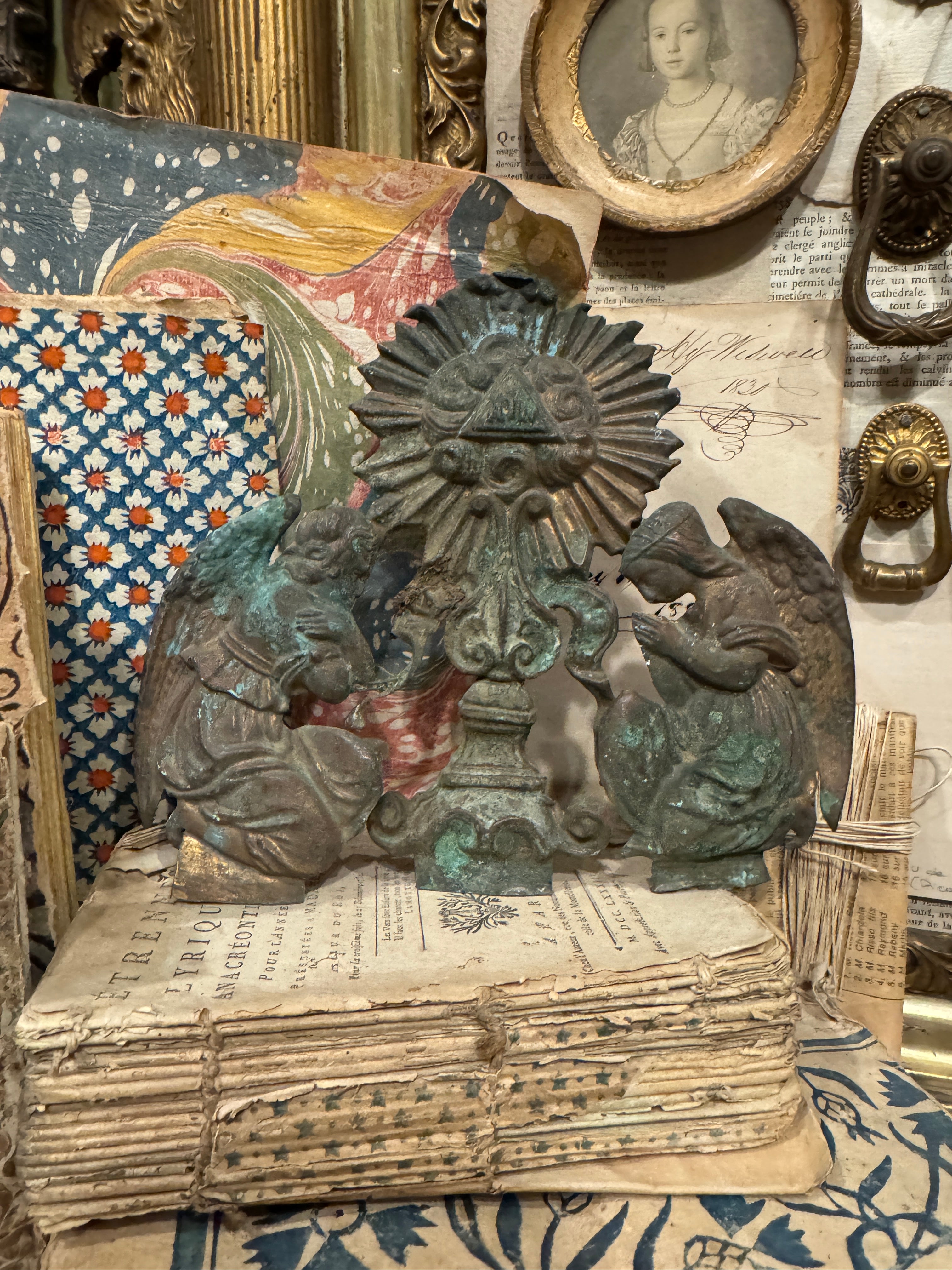 Antique French Repousse Tole Angels