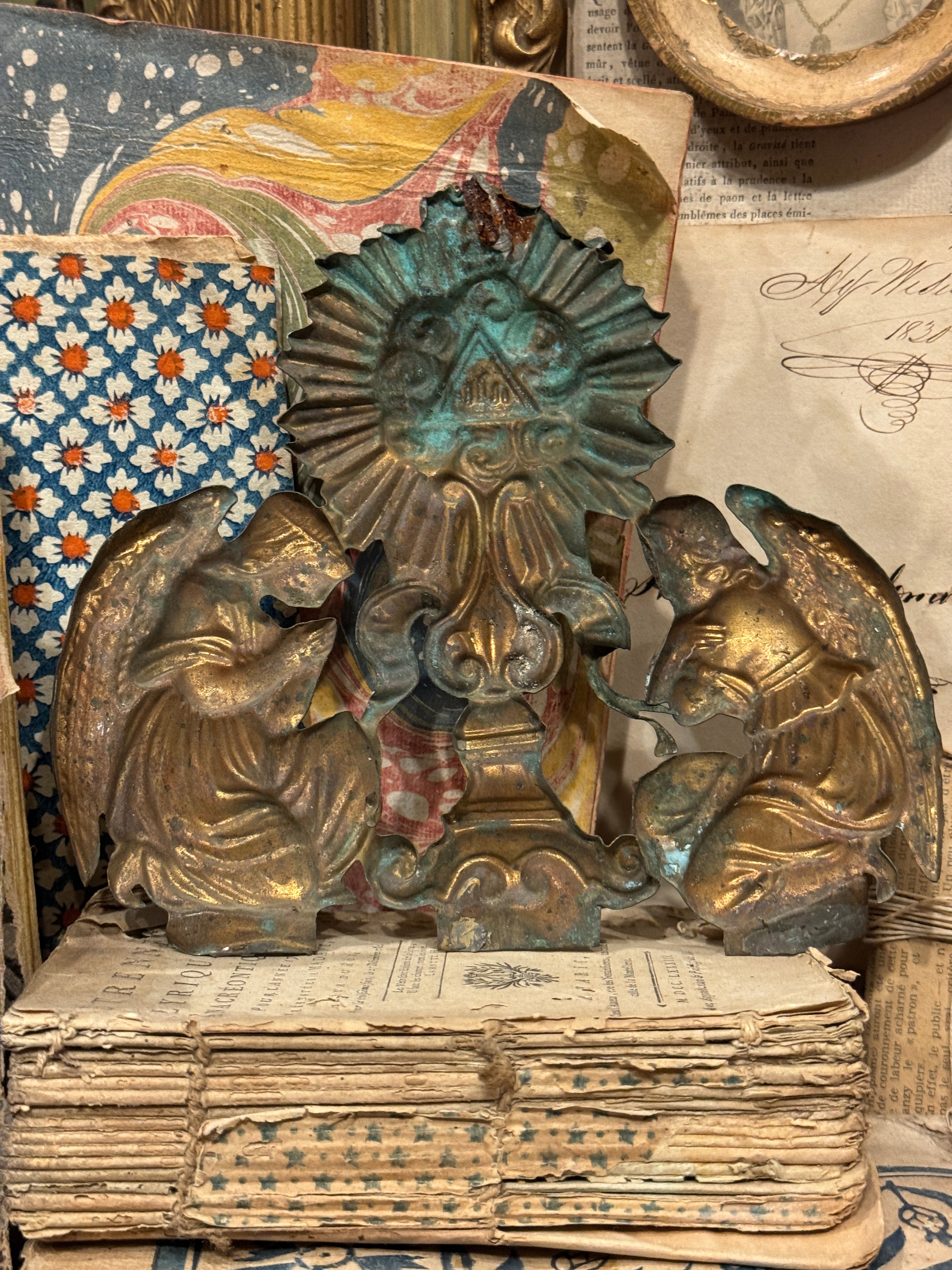 Antique French Repousse Tole Angels