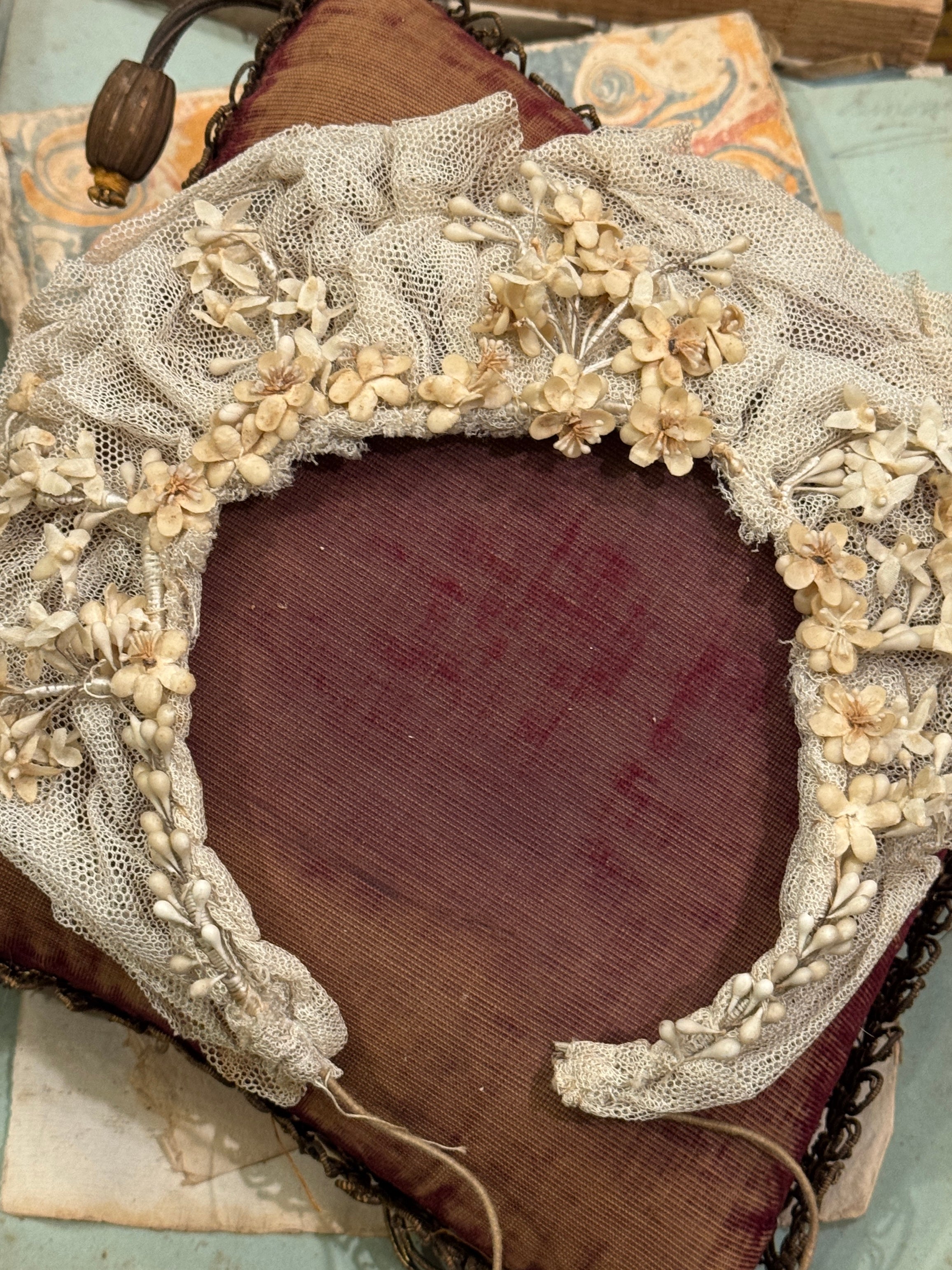 Antique Early 1800s French Tulle Wedding Crown or Hairpiece