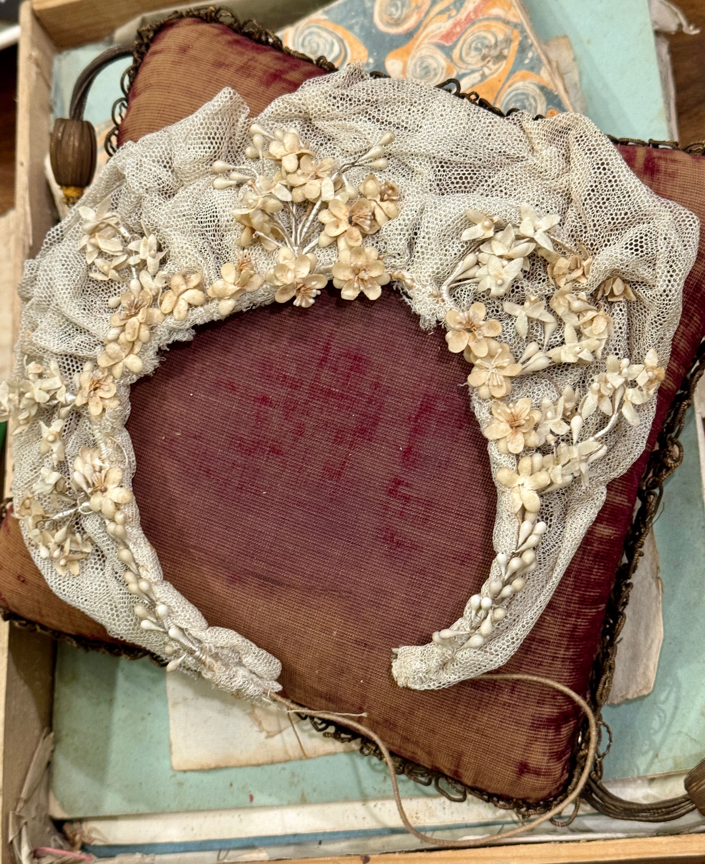 Antique Early 1800s French Tulle Wedding Crown or Hairpiece