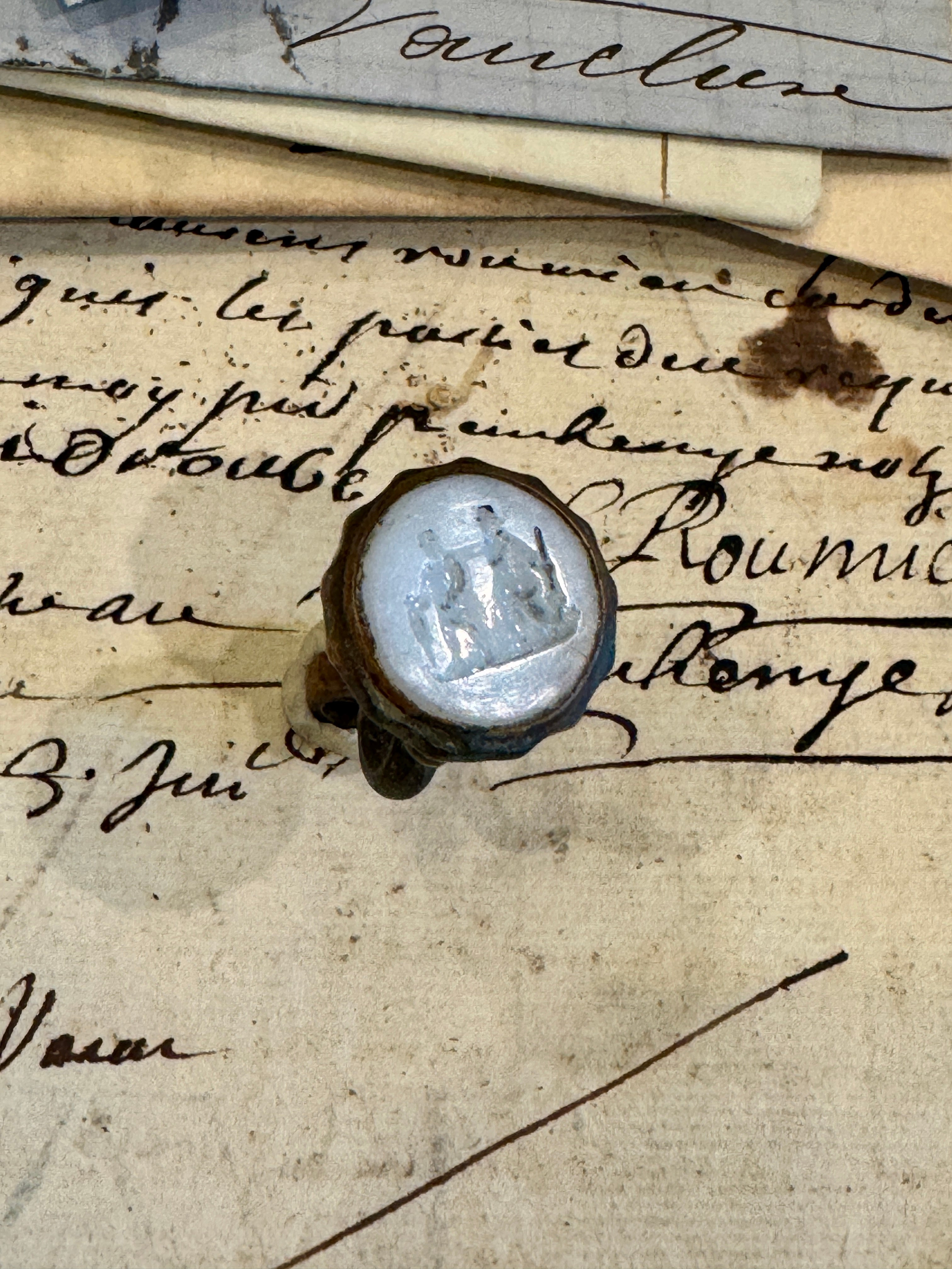 Antique Georgian Carved Intaglio Gentlemen with Walking Sticks