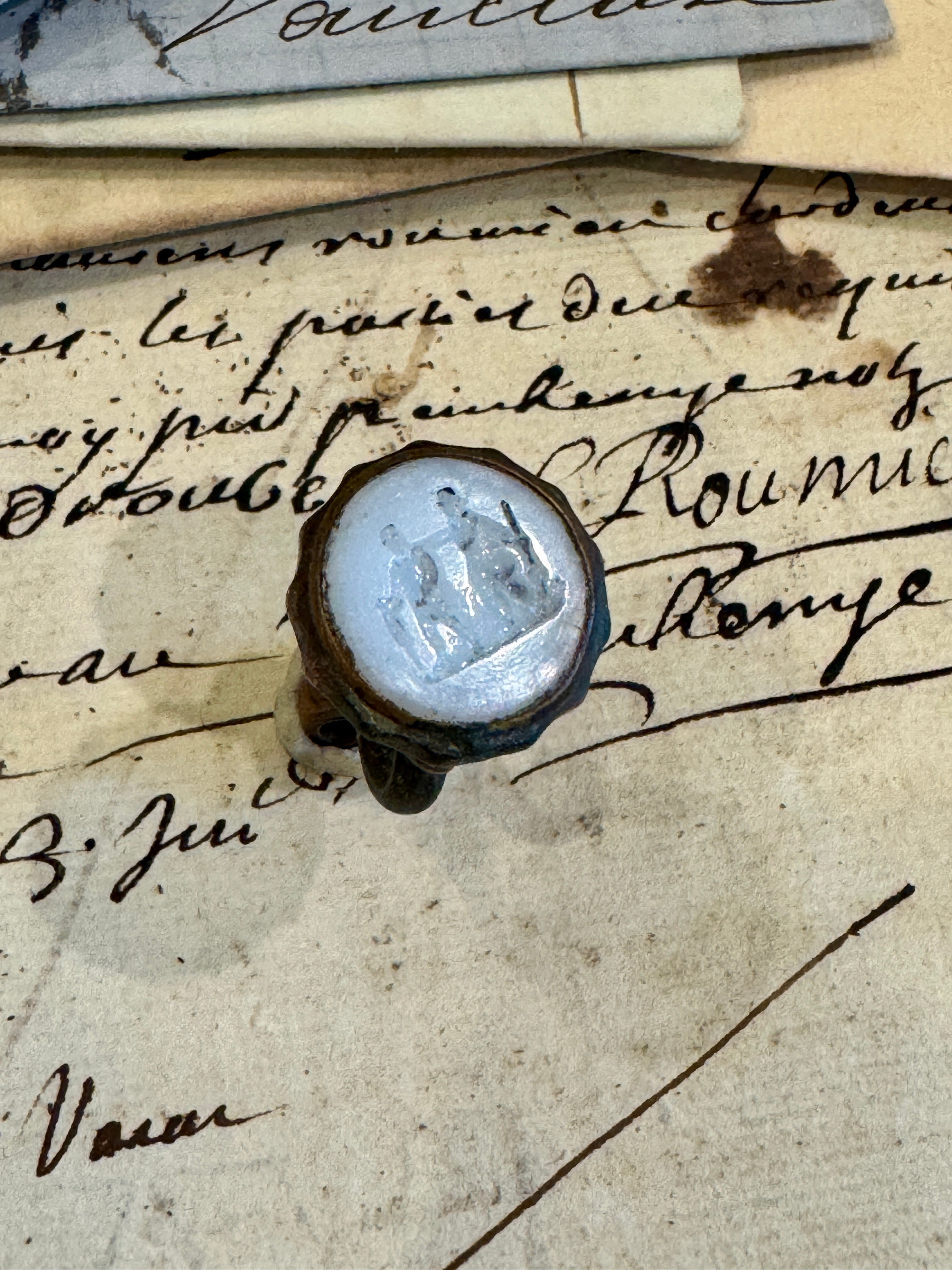 Antique Georgian Carved Intaglio Gentlemen with Walking Sticks