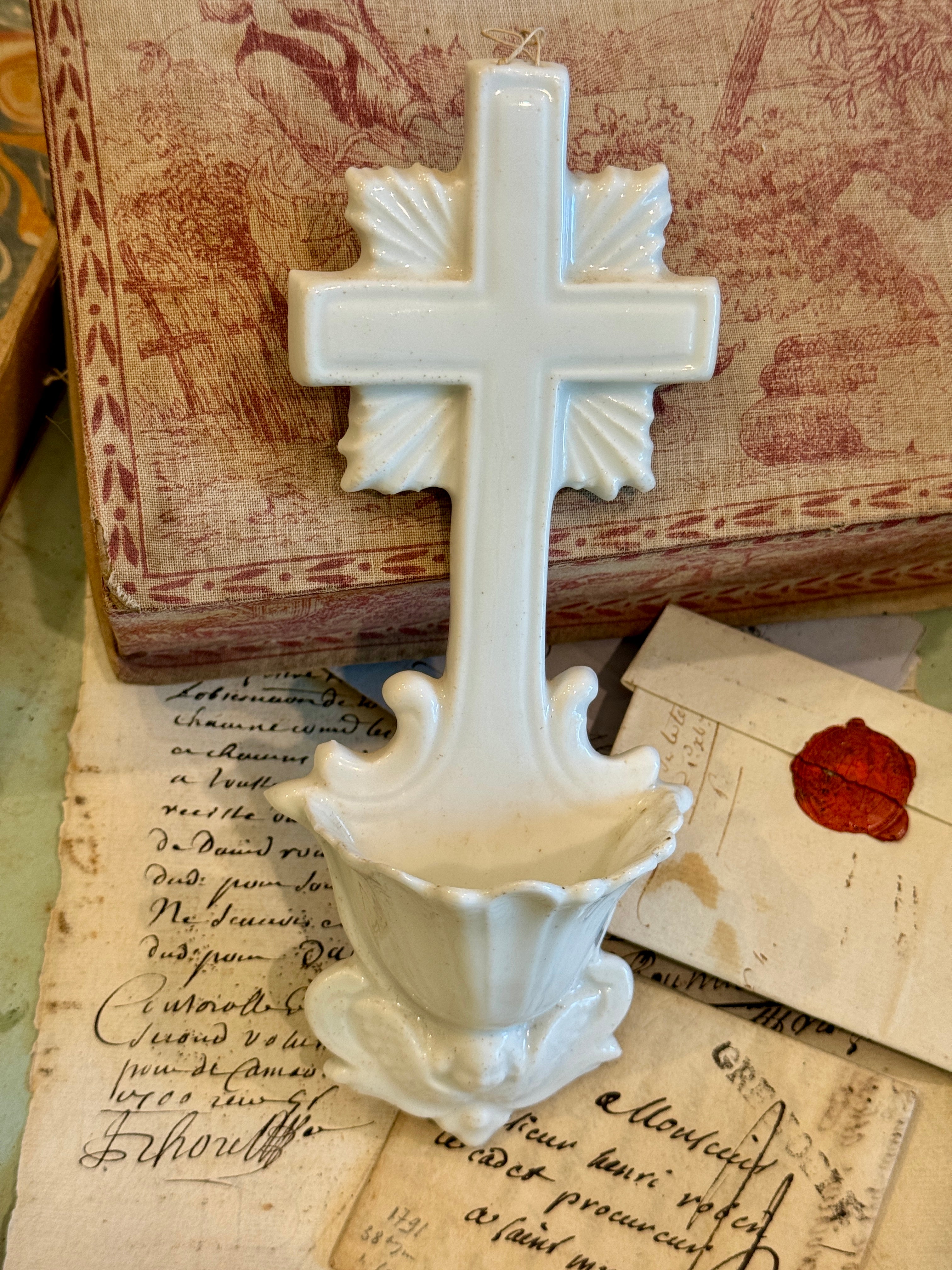 Antique French Bisque Angel Holy Water Font