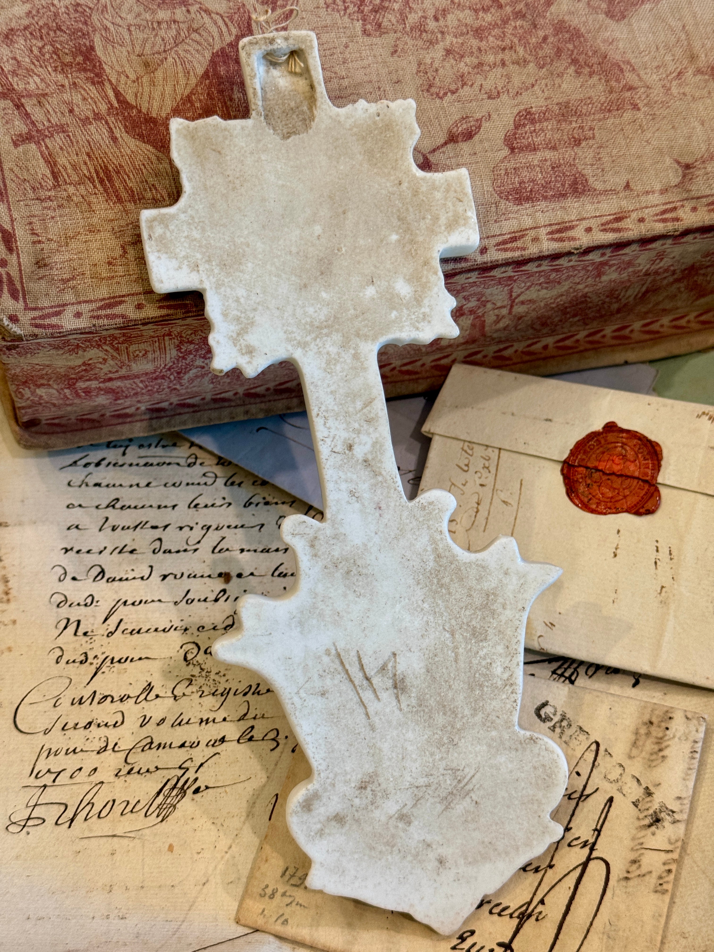 Antique French Bisque Angel Holy Water Font