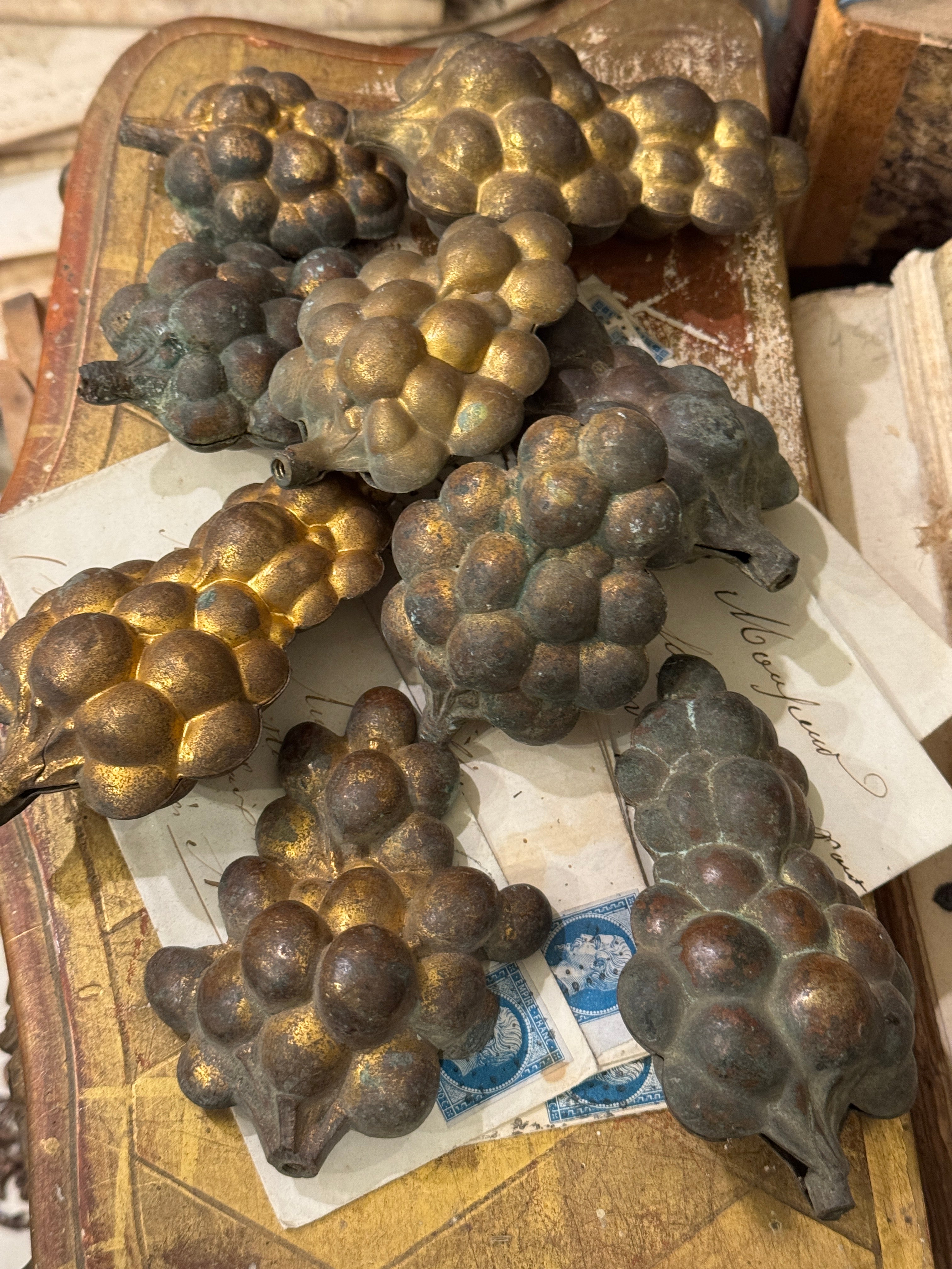 Beautiful Antique 1800s French Ormolu Grapes - Set/9