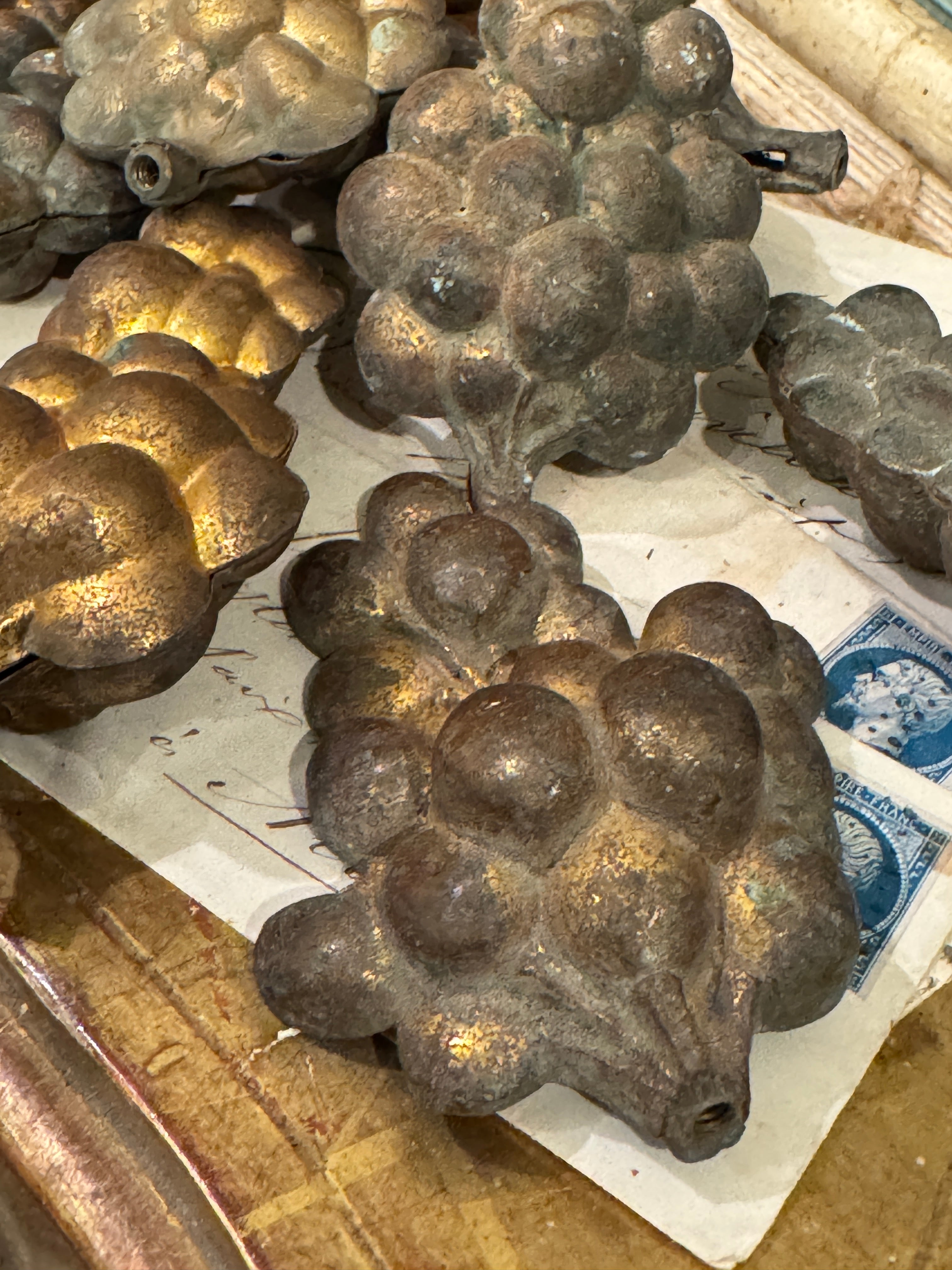 Beautiful Antique 1800s French Ormolu Grapes - Set/9