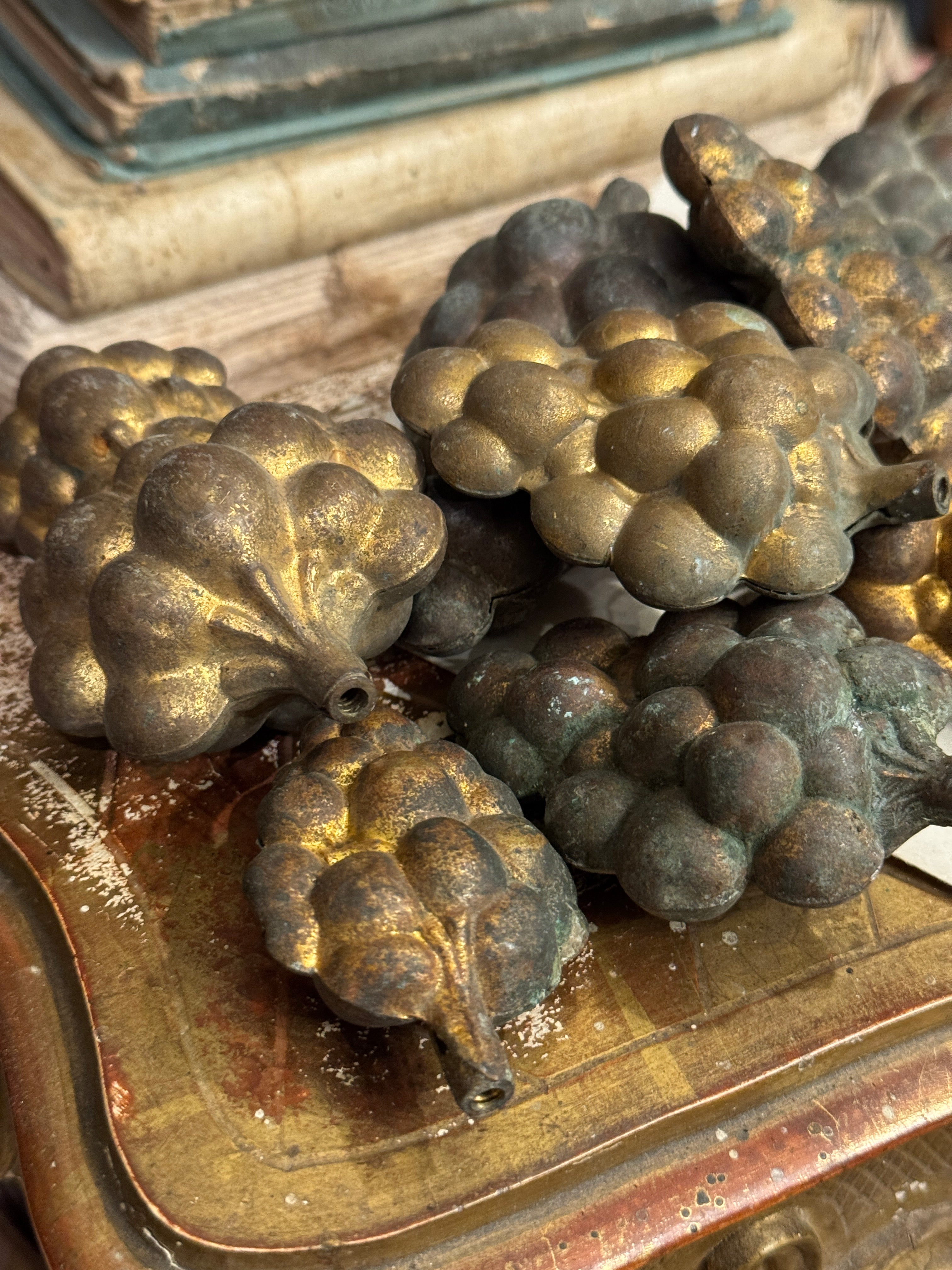 Beautiful Antique 1800s French Ormolu Grapes - Set/9