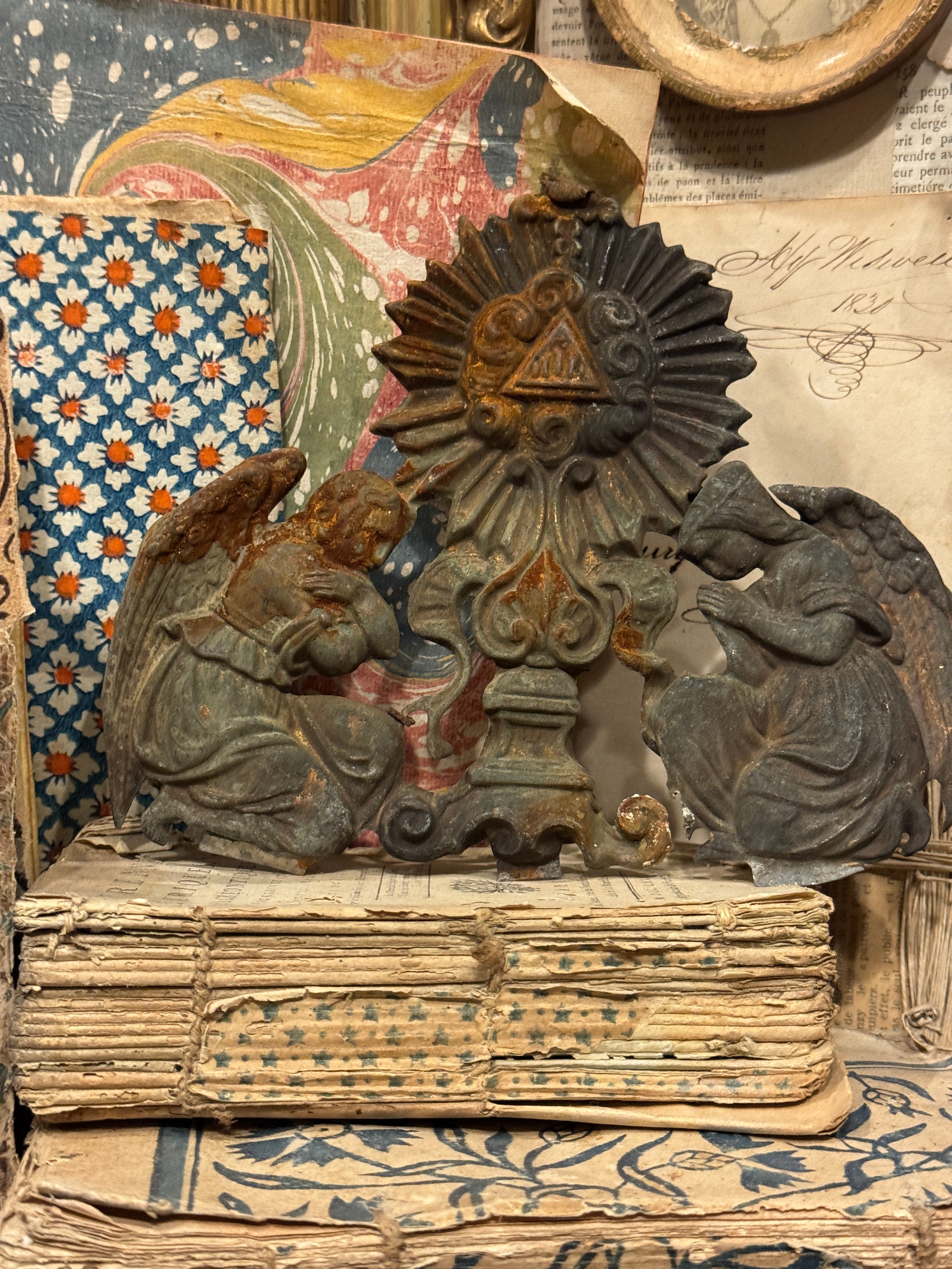 Antique French Repousse Tole Angels