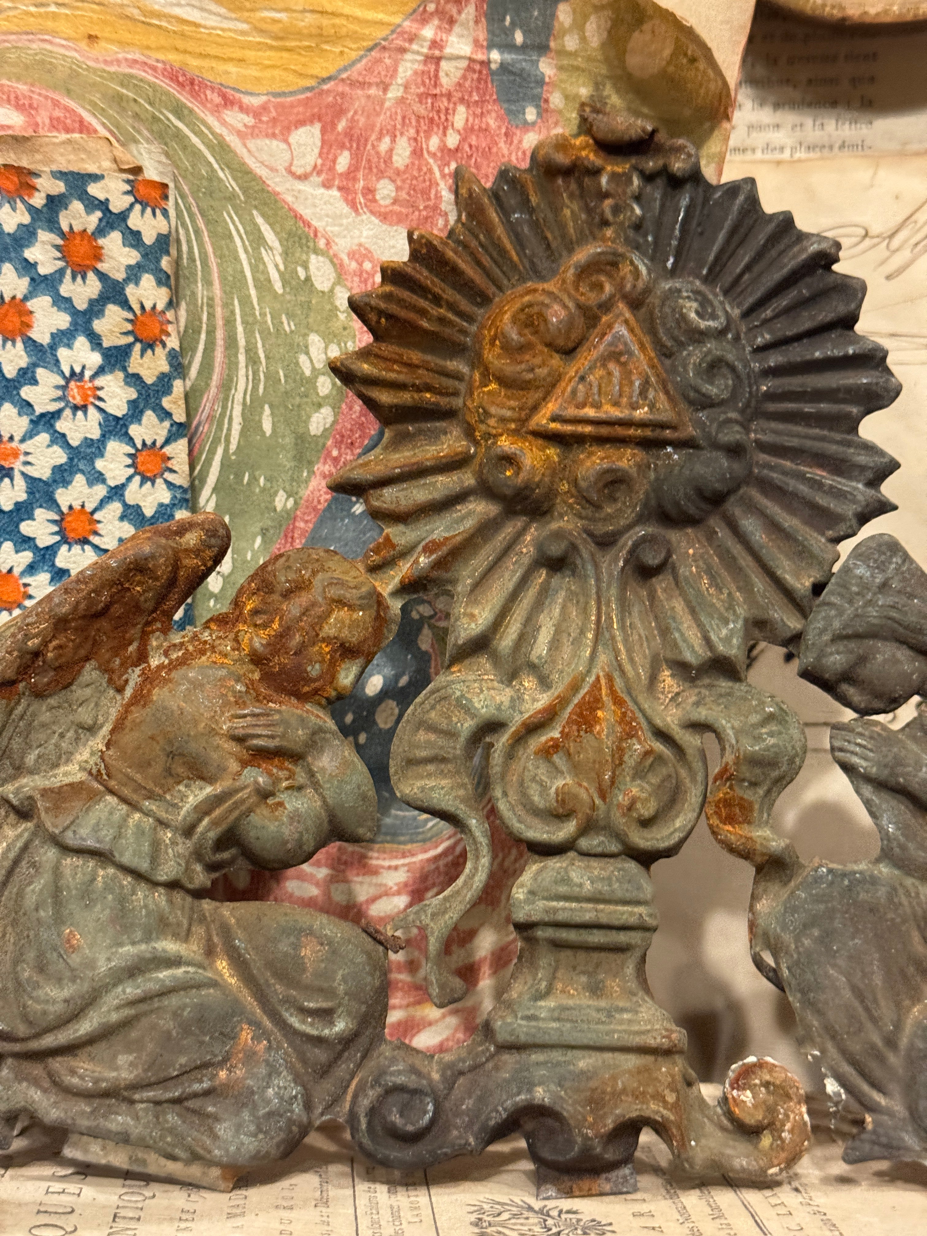 Antique French Repousse Tole Angels