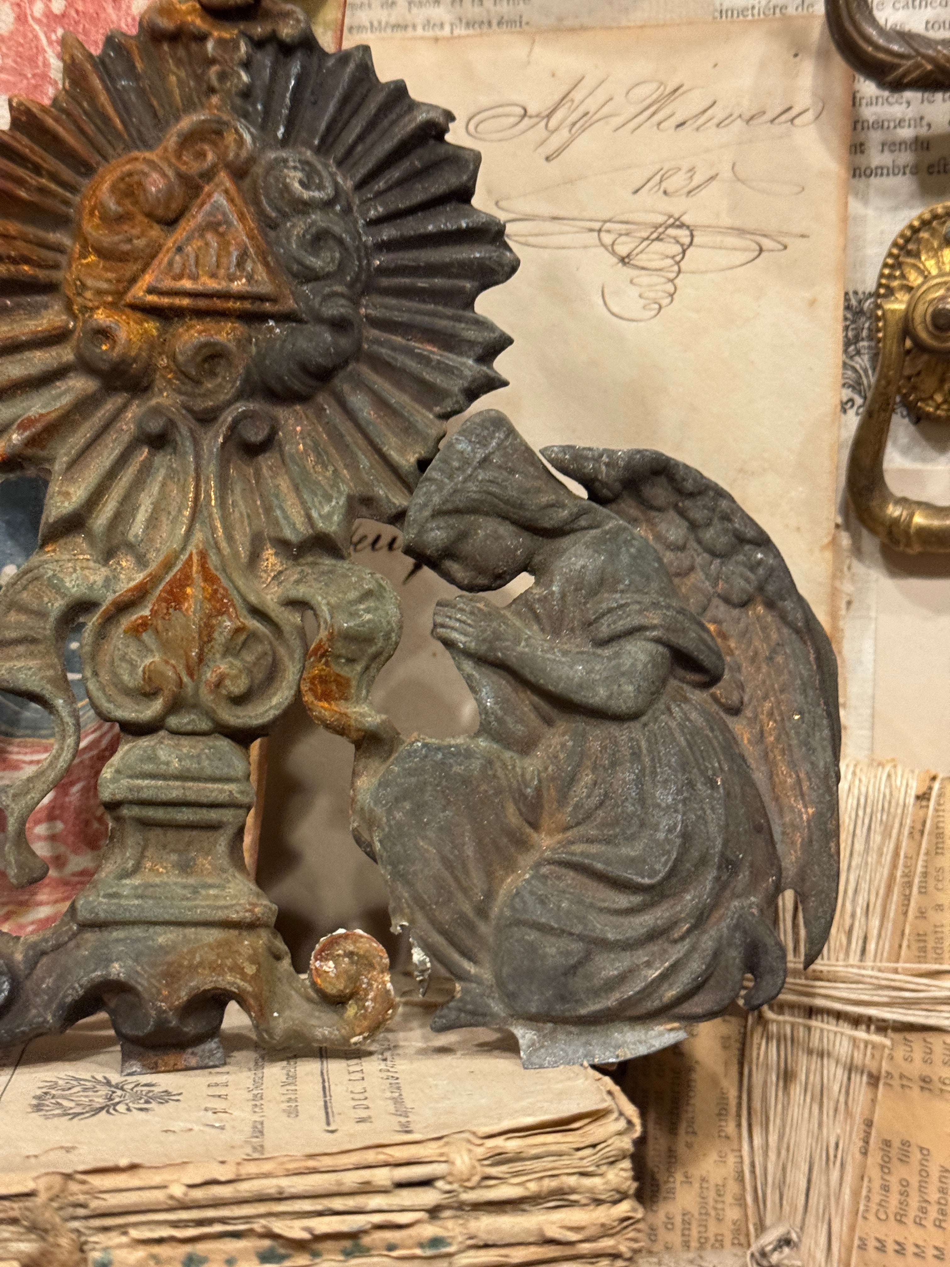 Antique French Repousse Tole Angels