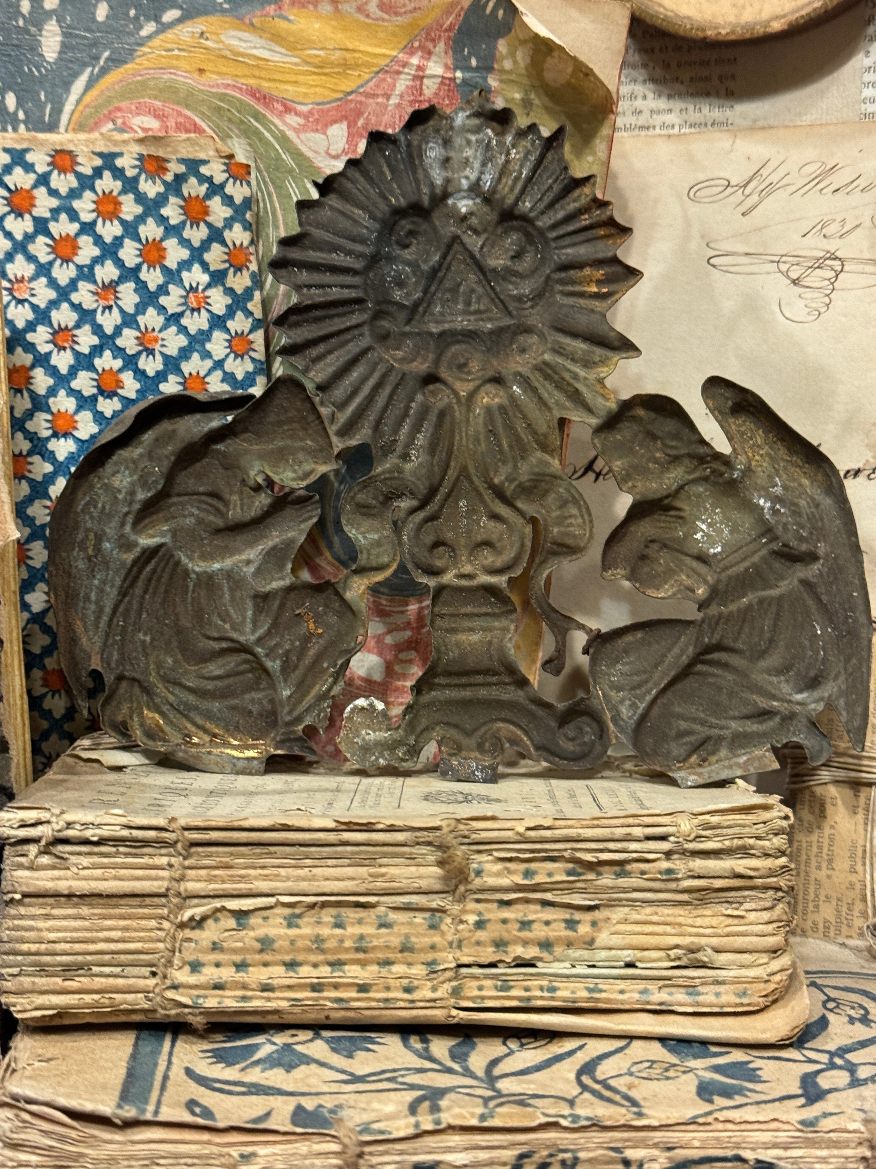 Antique French Repousse Tole Angels