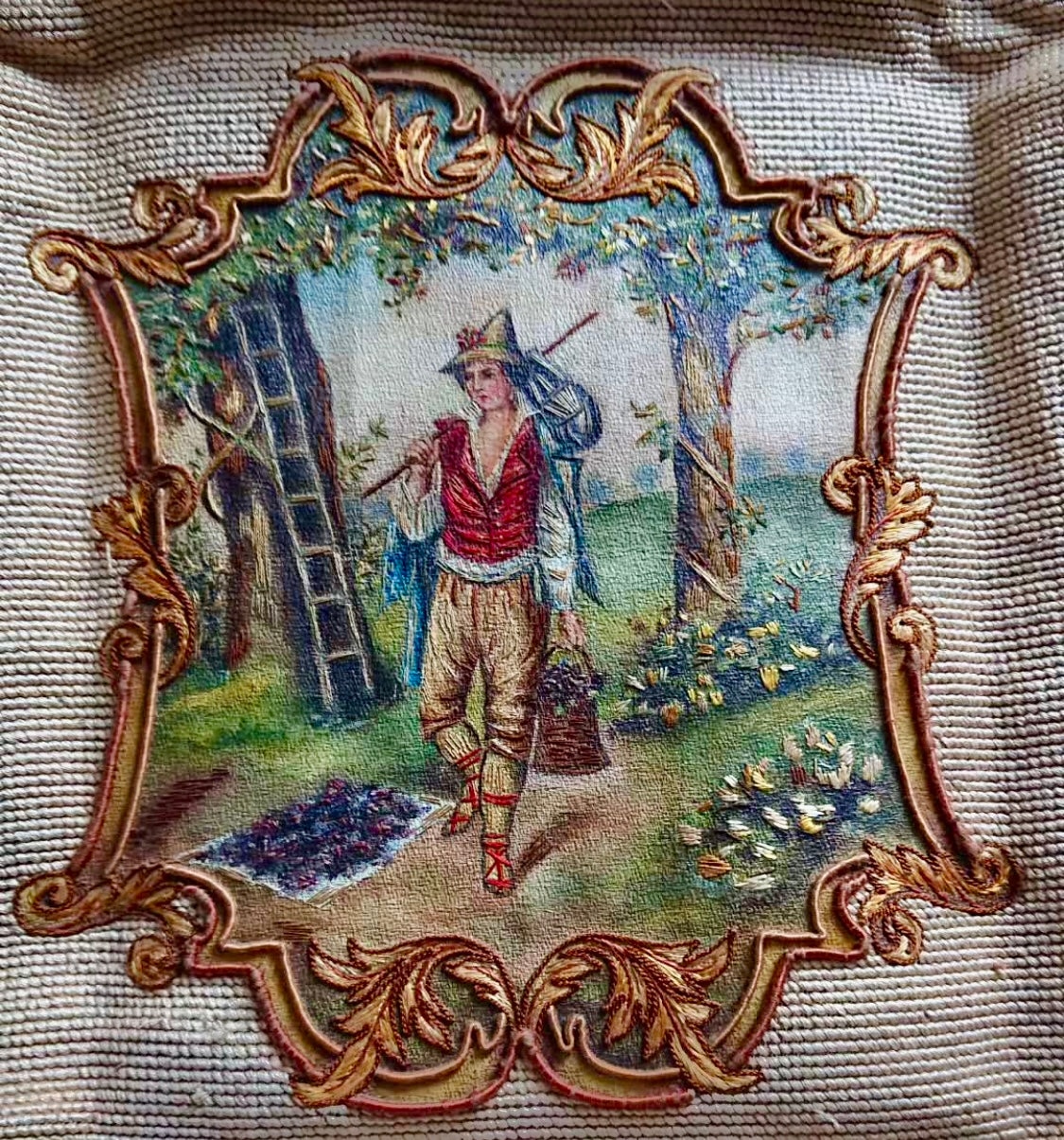 Antique French Early 19th-Century Embroidered Panel