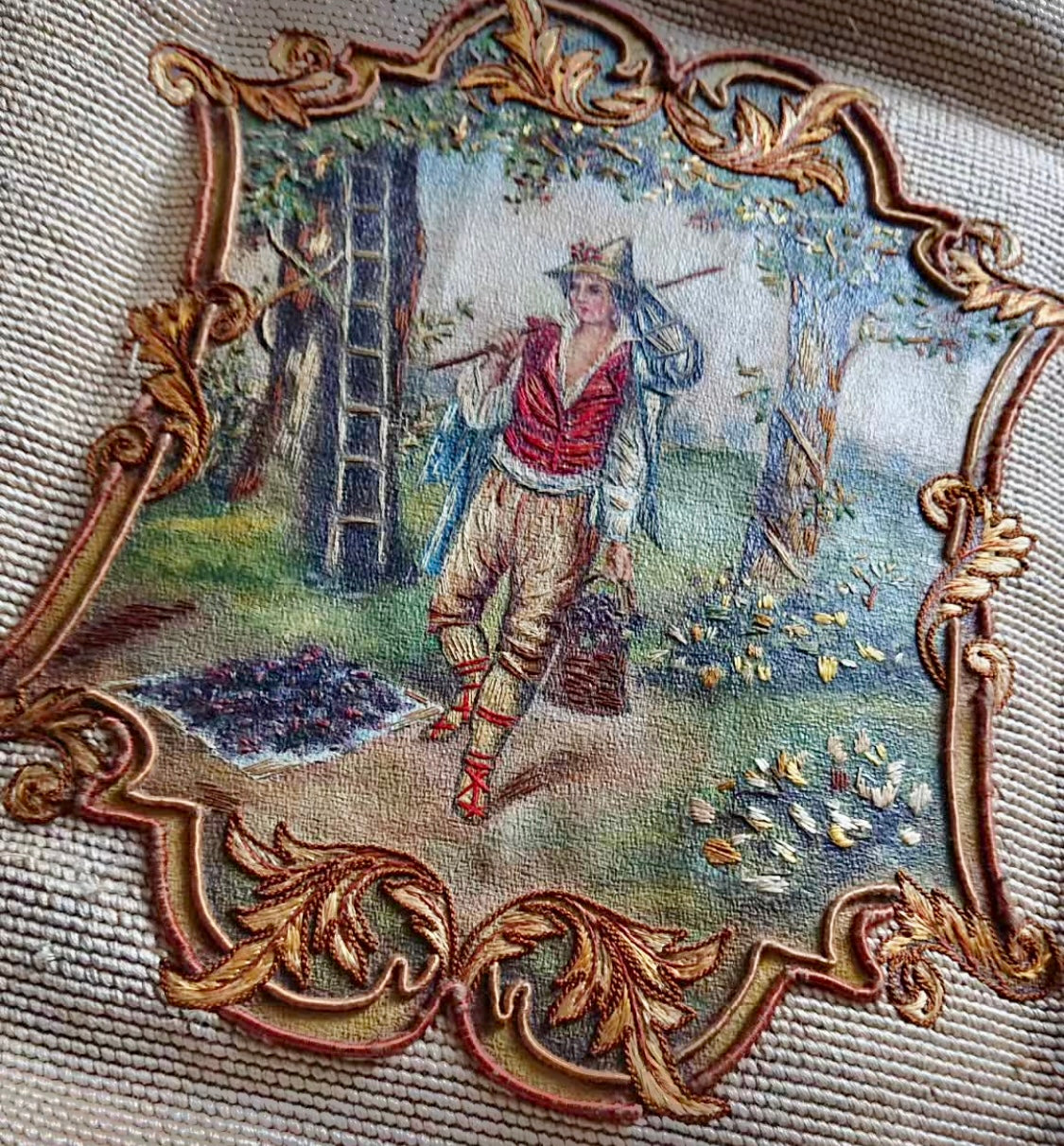 Antique French Early 19th-Century Embroidered Panel