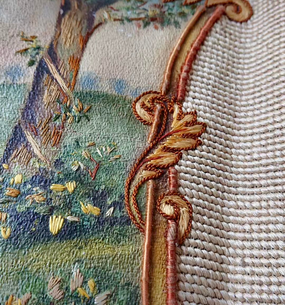Antique French Early 19th-Century Embroidered Panel