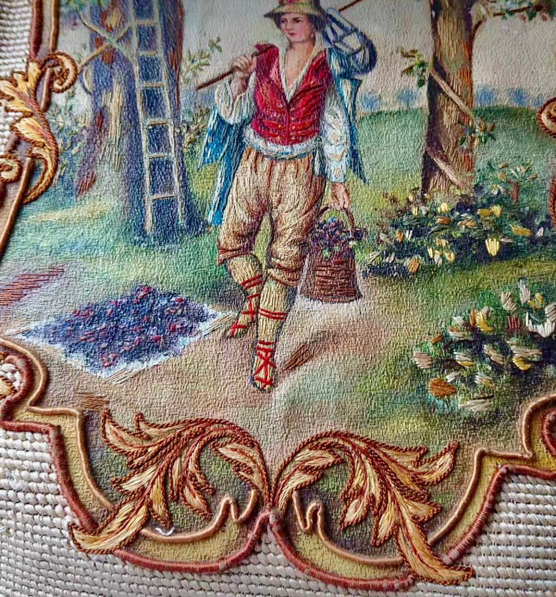Antique French Early 19th-Century Embroidered Panel