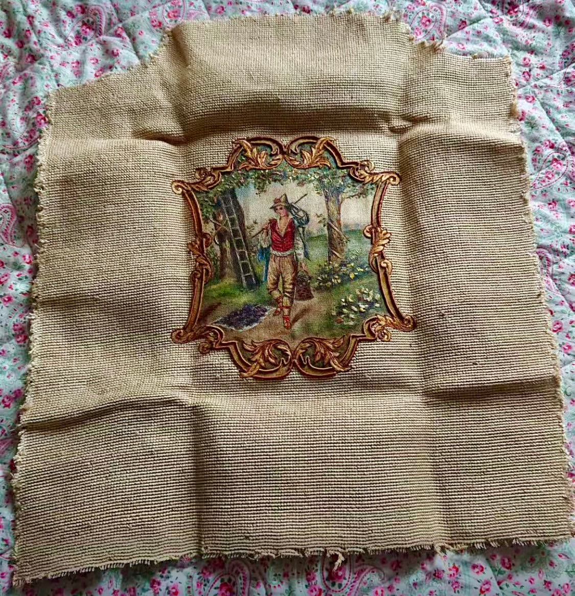 Antique French Early 19th-Century Embroidered Panel