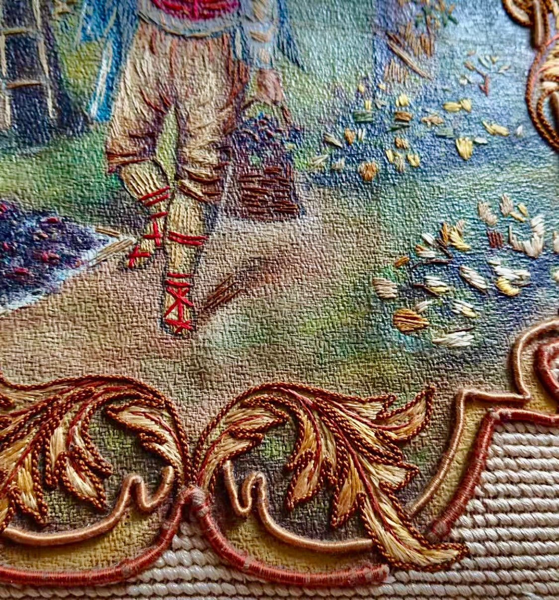 Antique French Early 19th-Century Embroidered Panel