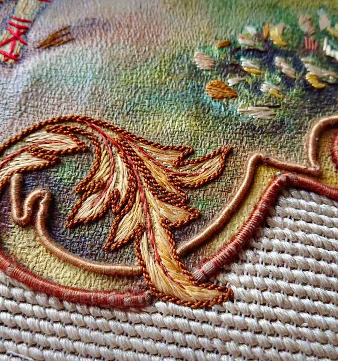 Antique French Early 19th-Century Embroidered Panel