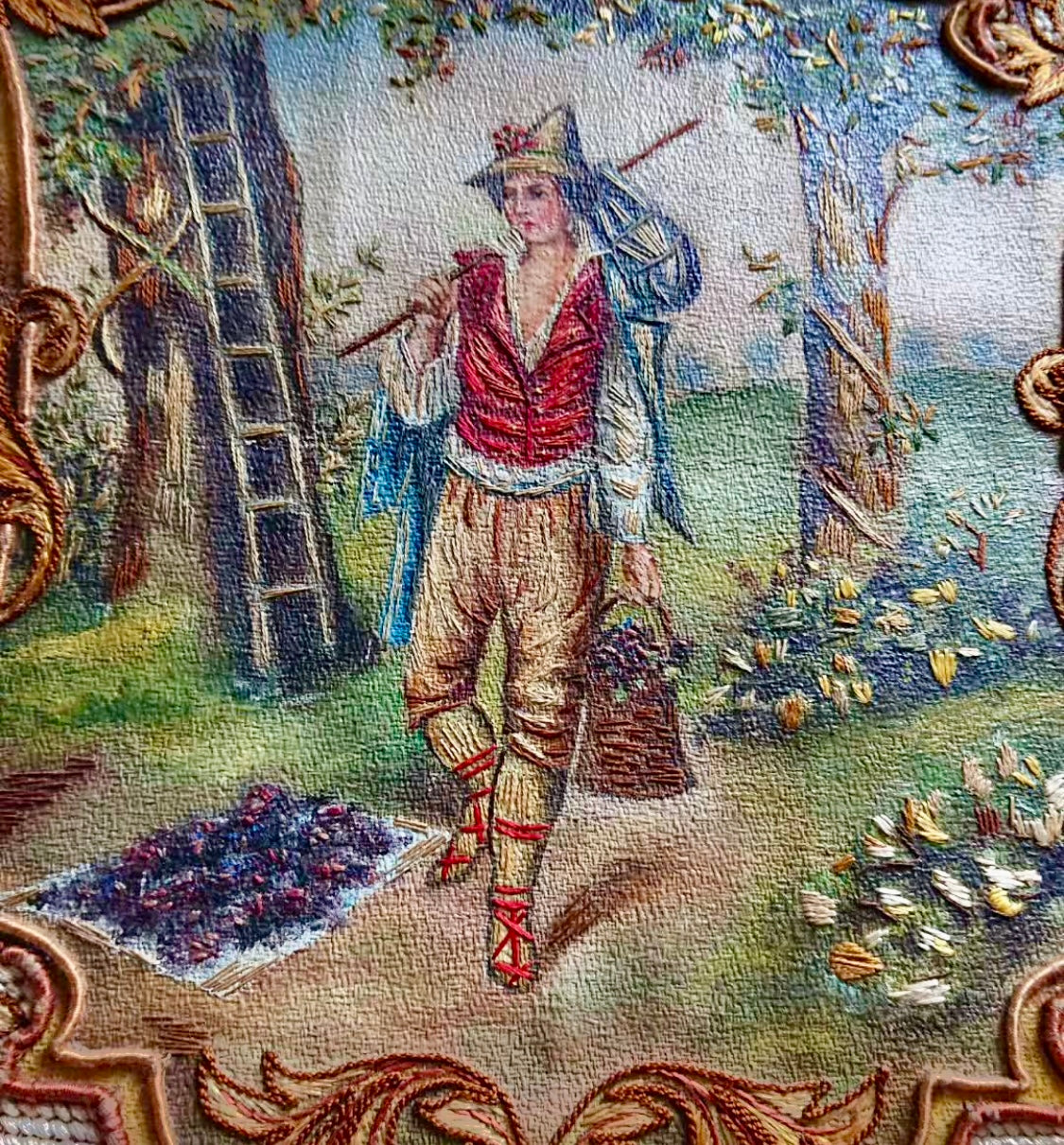 Antique French Early 19th-Century Embroidered Panel