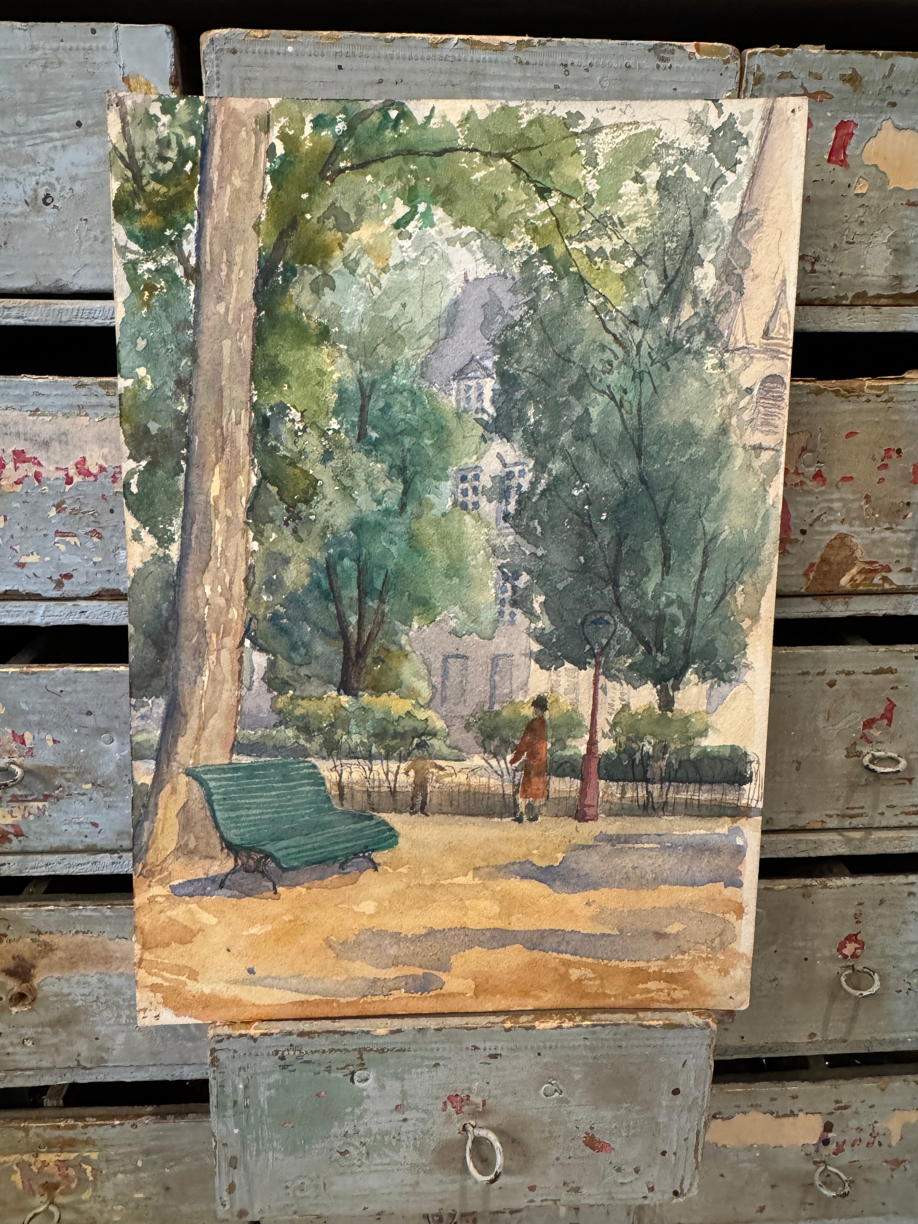 Antique Original 1800s French Watercolor