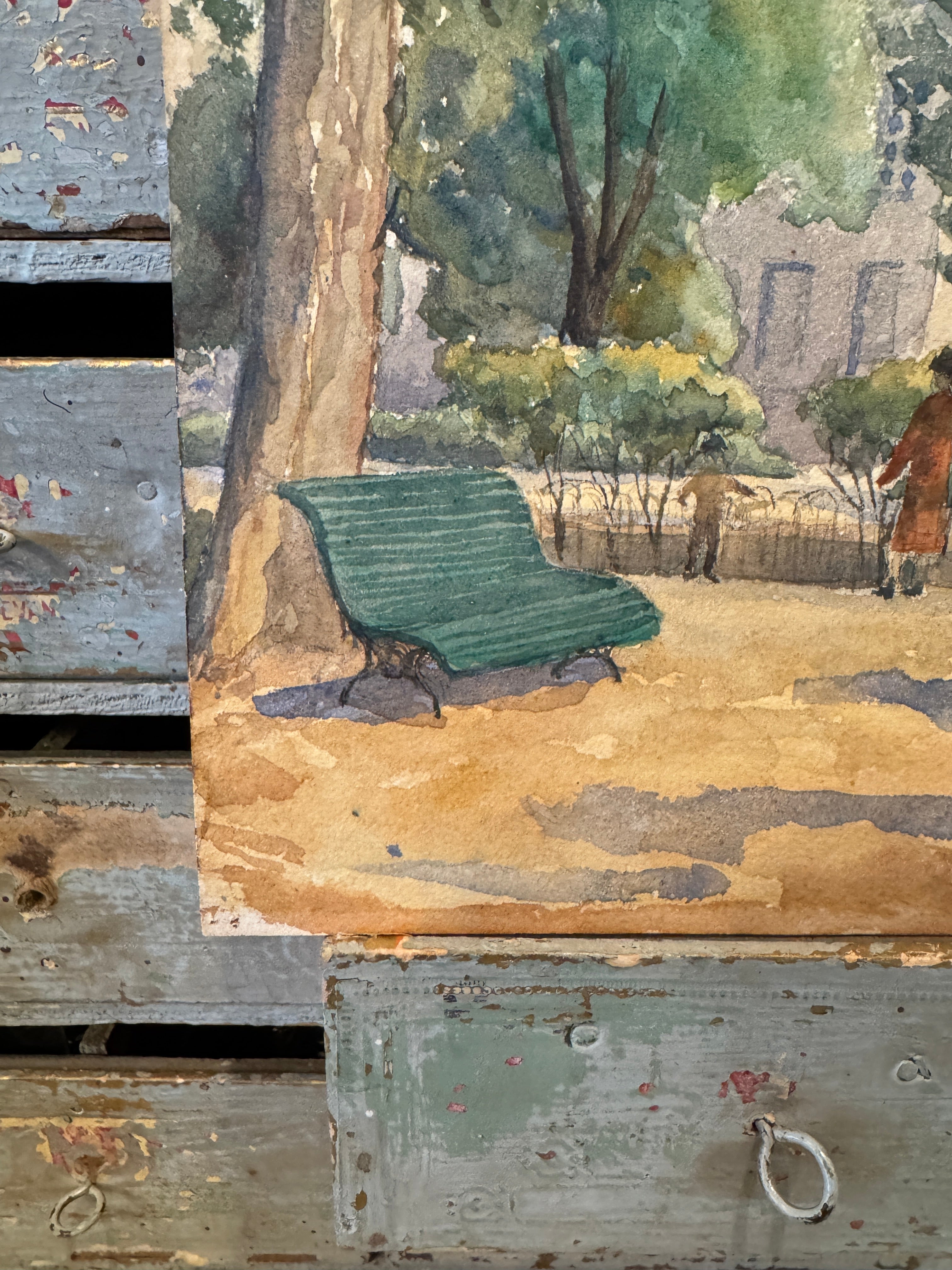 Antique Original 1800s French Watercolor