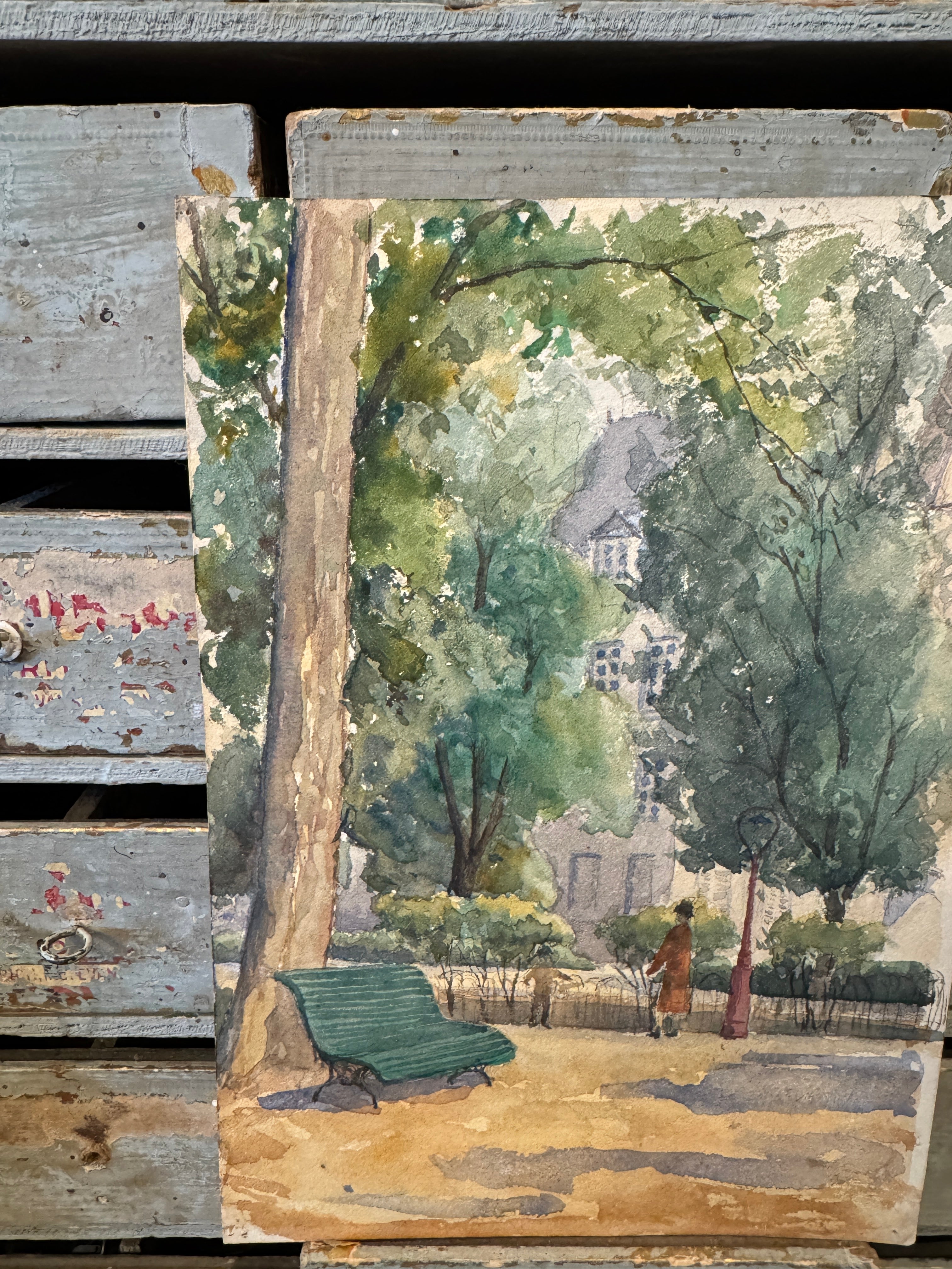 Antique Original 1800s French Watercolor