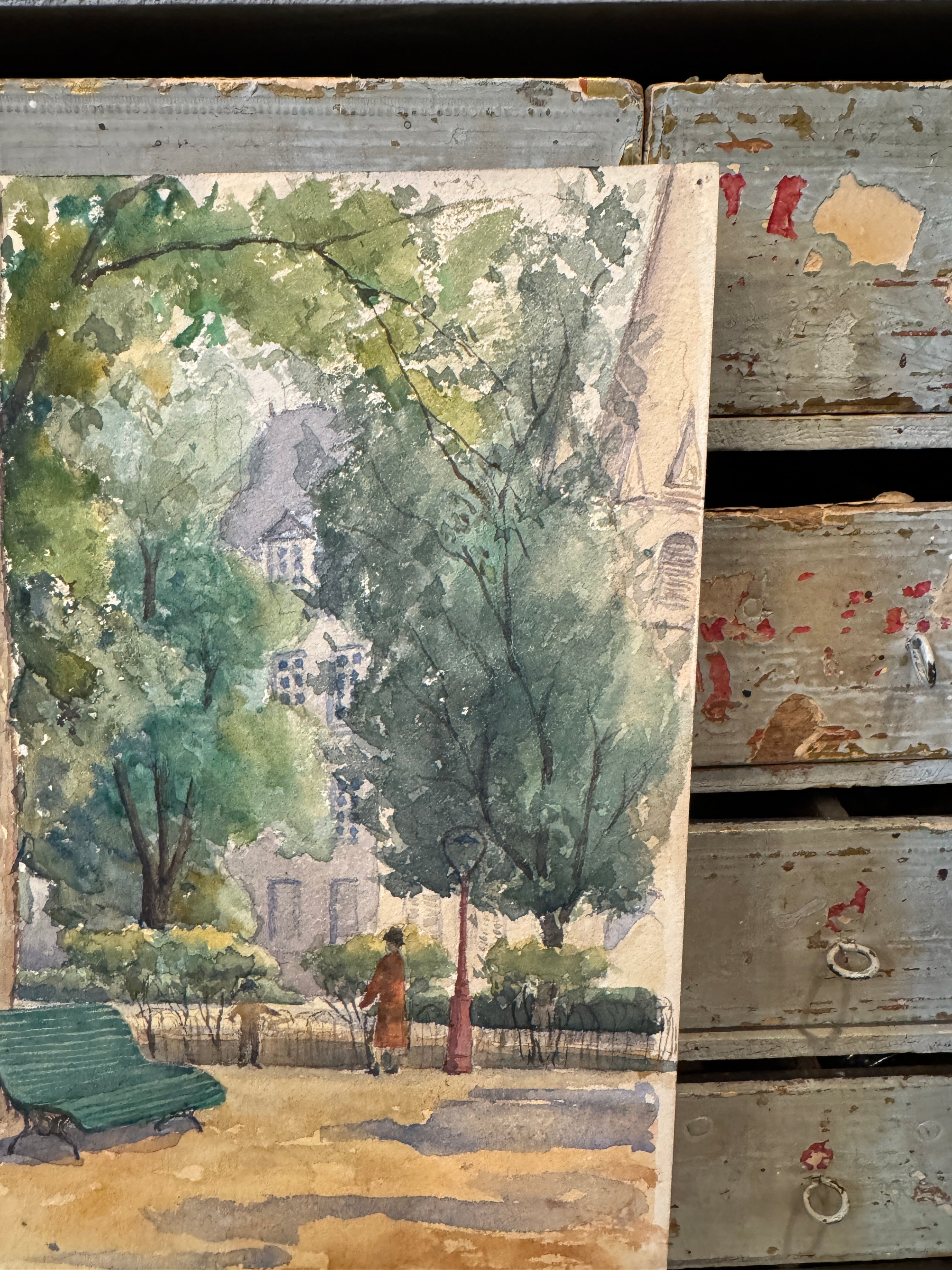 Antique Original 1800s French Watercolor