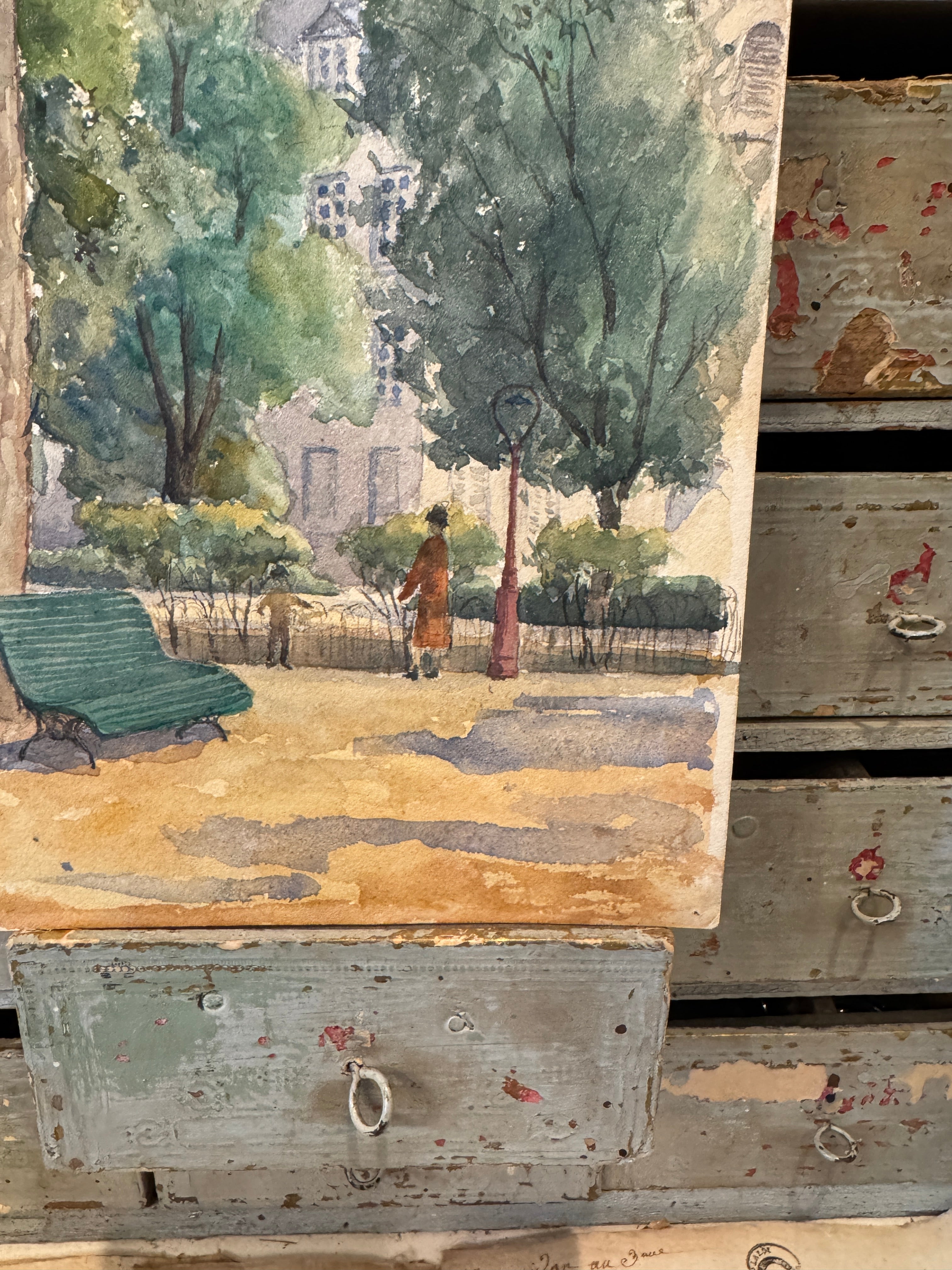 Antique Original 1800s French Watercolor