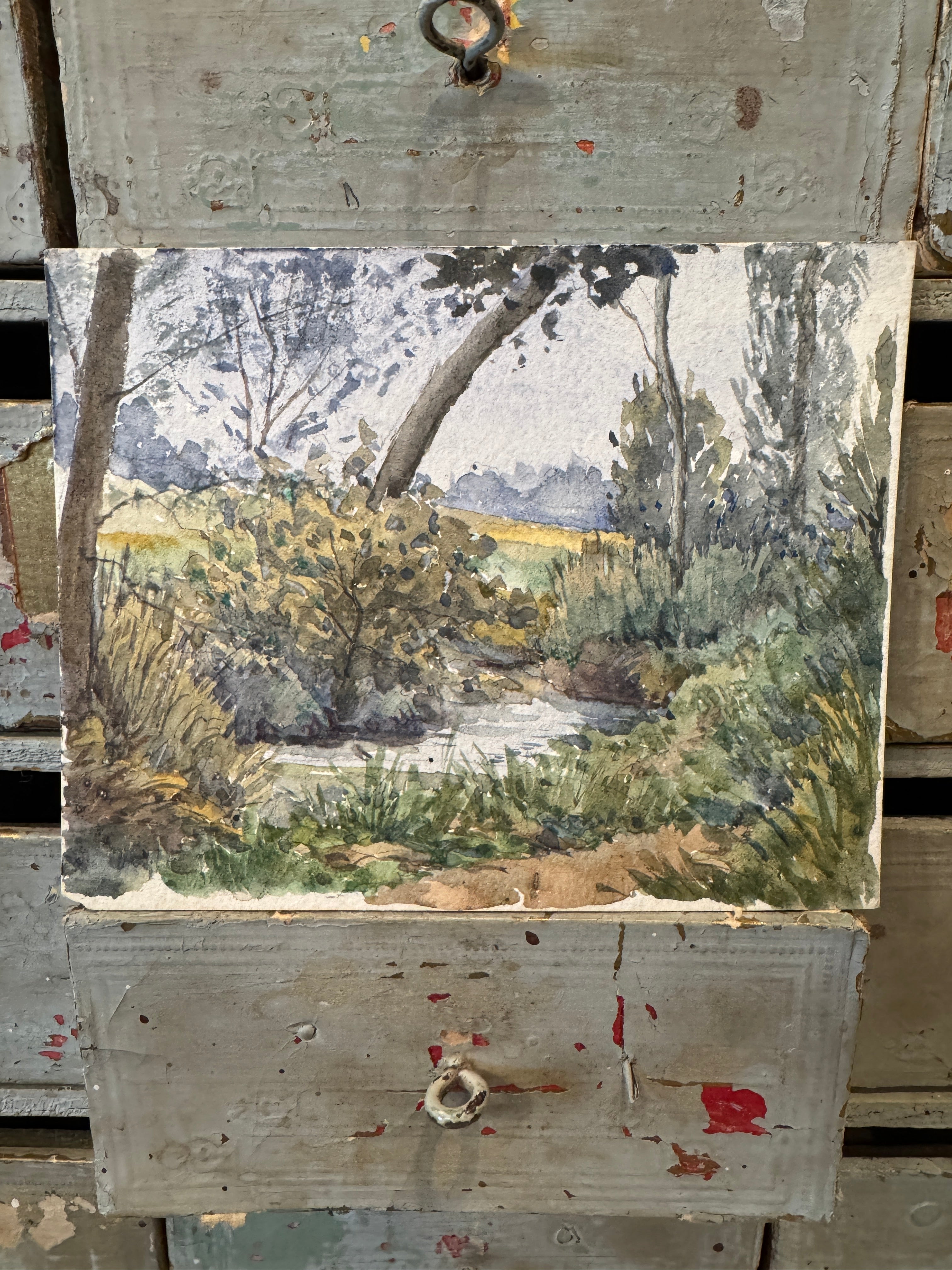 Antique Original 1800s French Watercolor