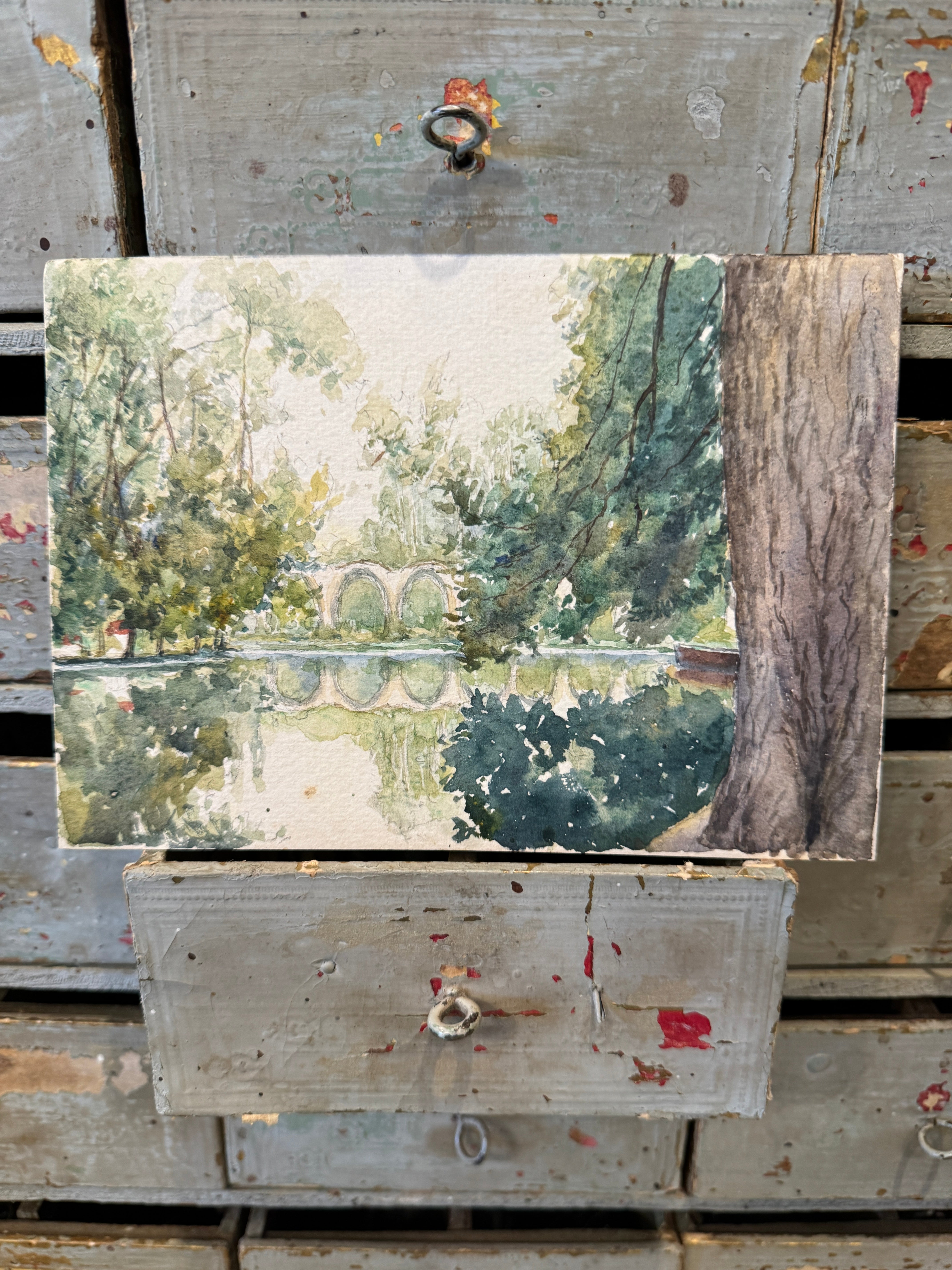 Antique Original 1800s French Watercolor