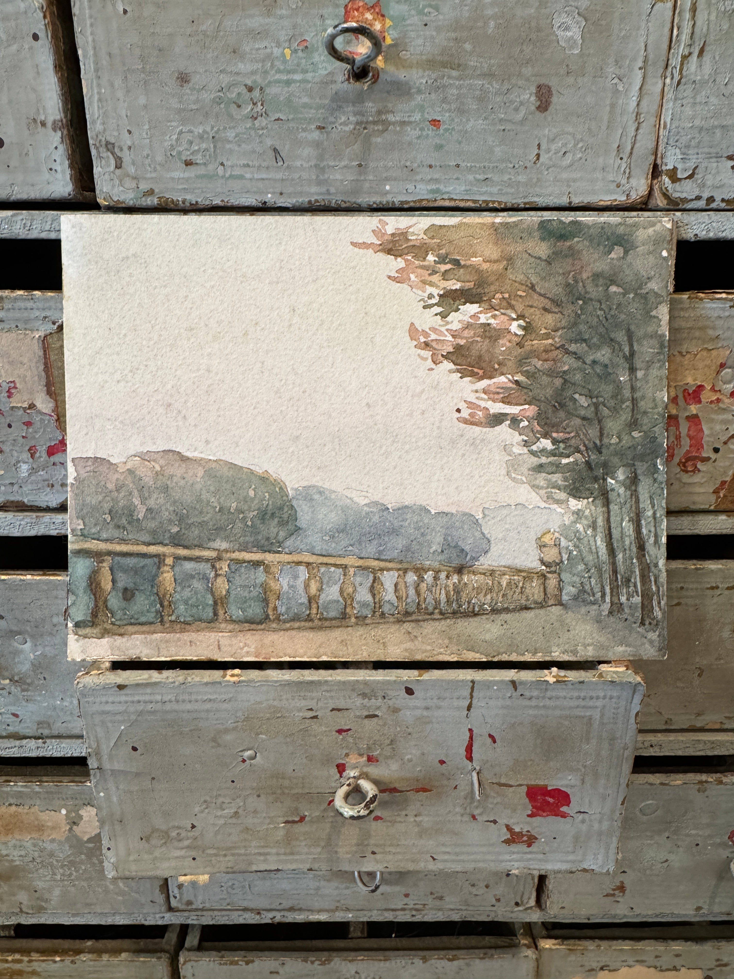 Antique Original 1800s French Watercolor