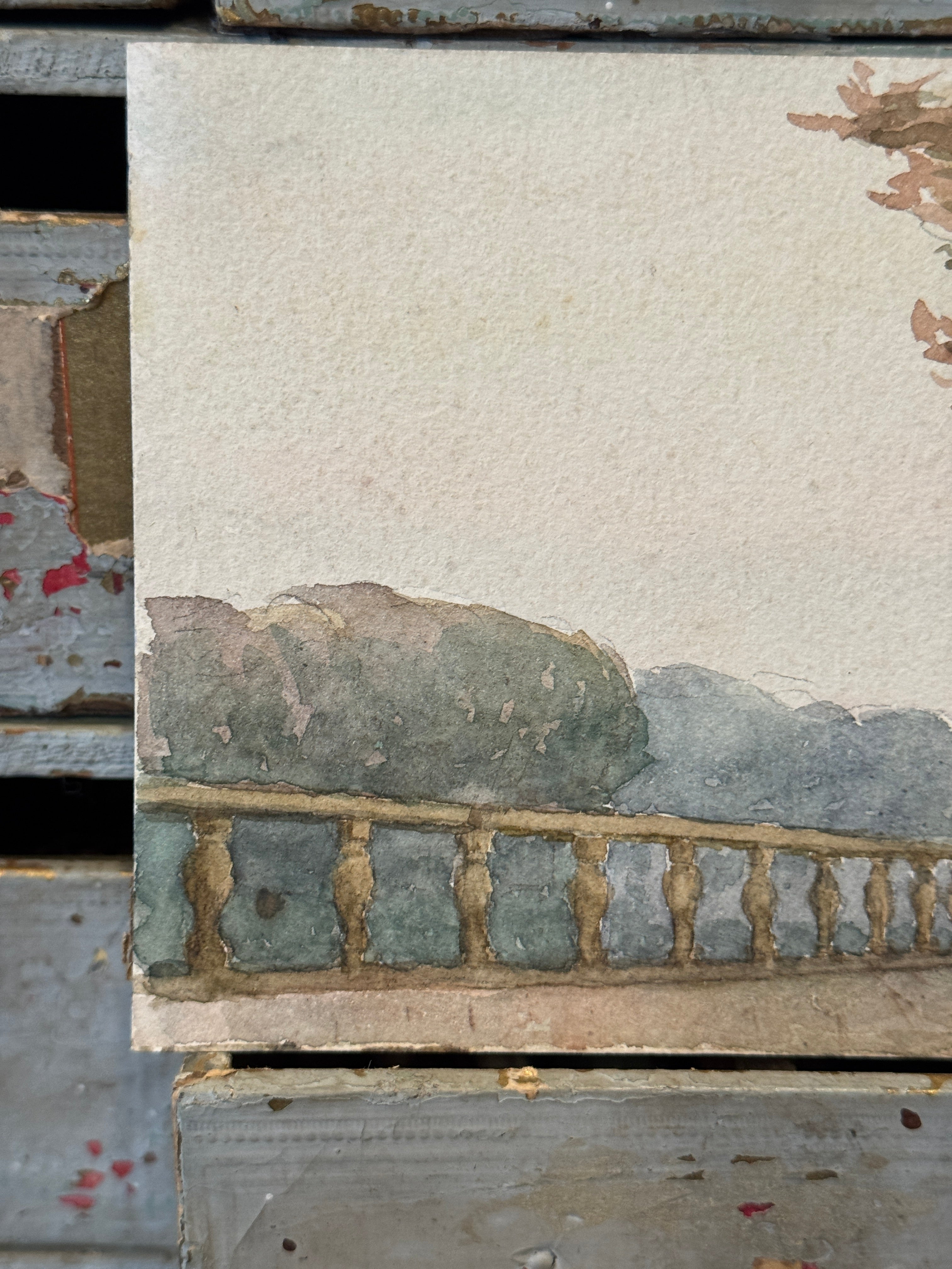 Antique Original 1800s French Watercolor