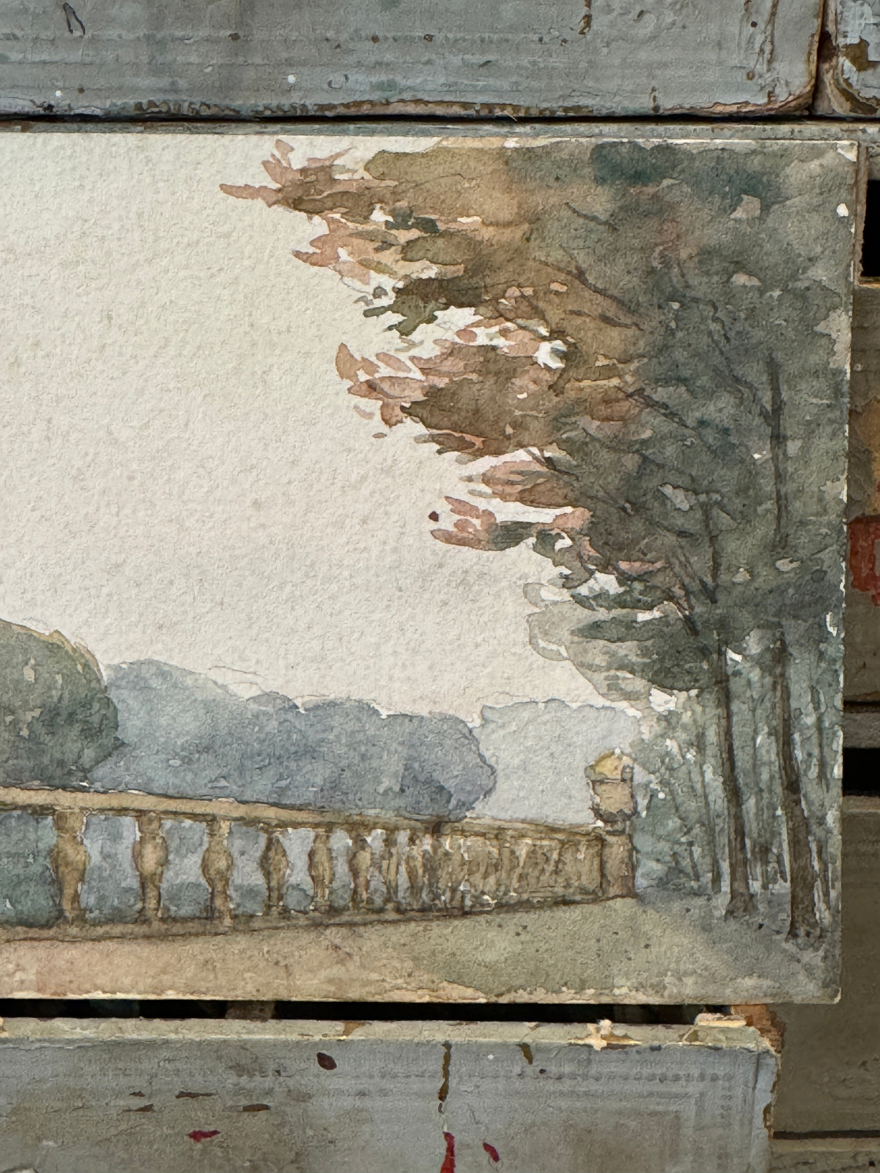 Antique Original 1800s French Watercolor