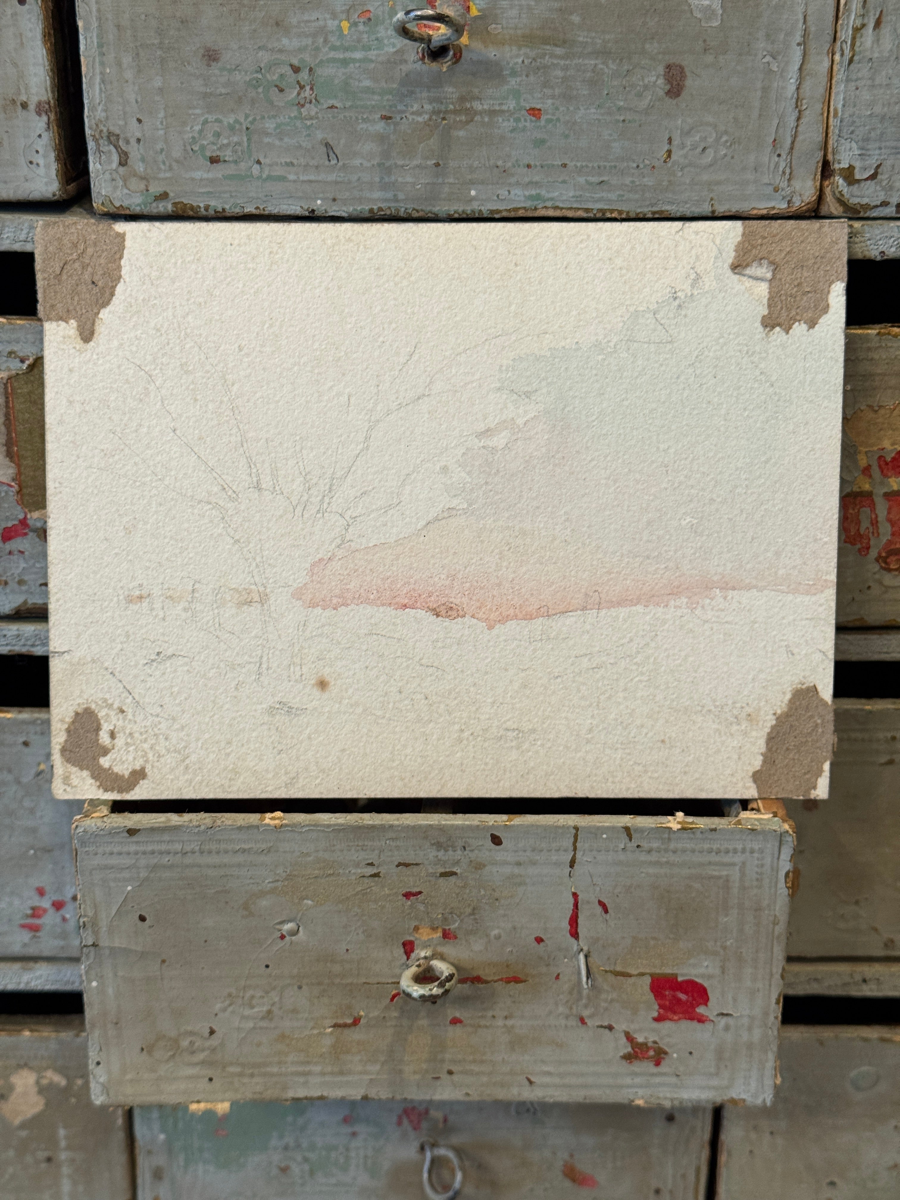 Antique Original 1800s French Watercolor