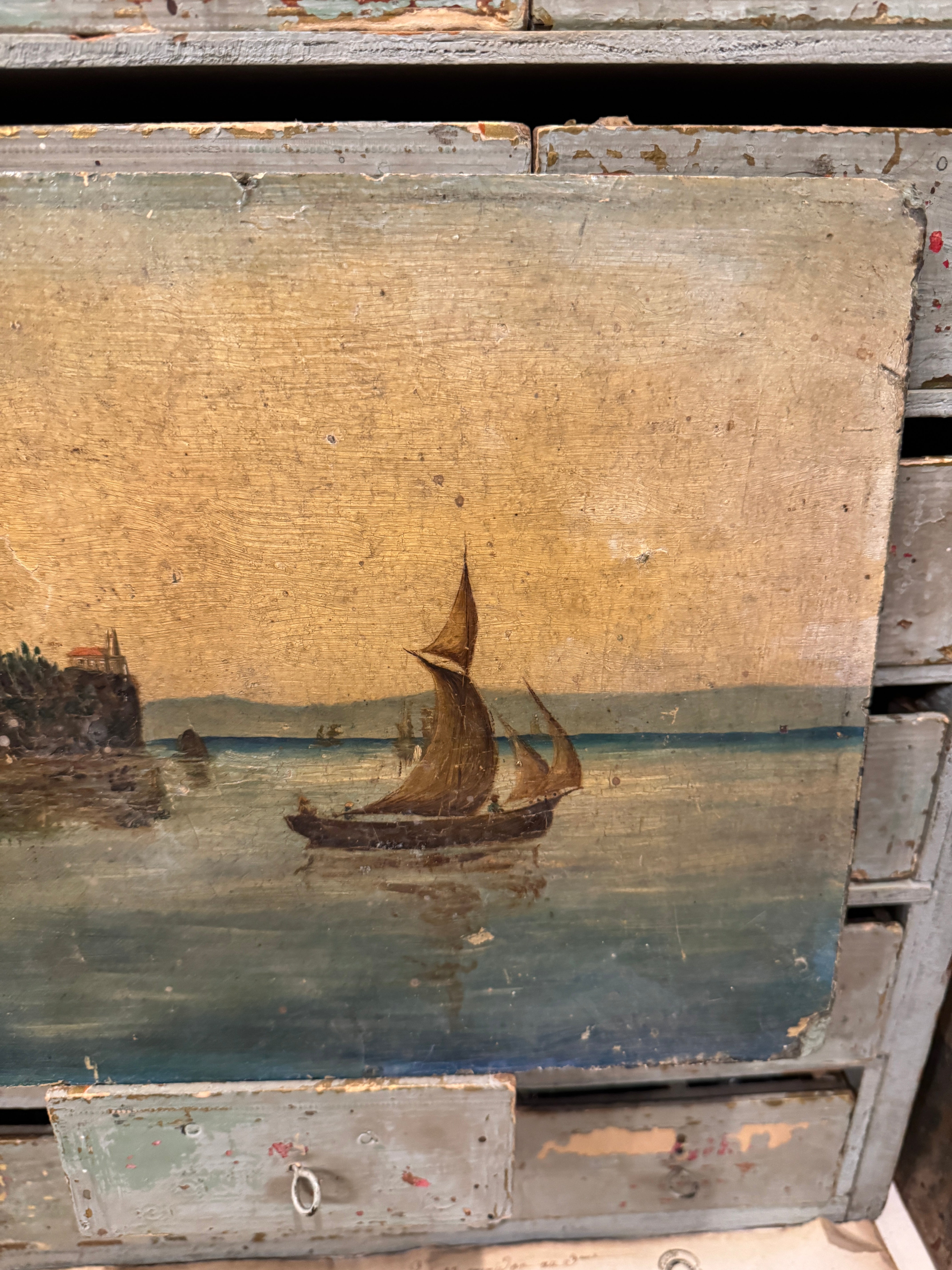 Original Antique French Sailing Oil Painting
