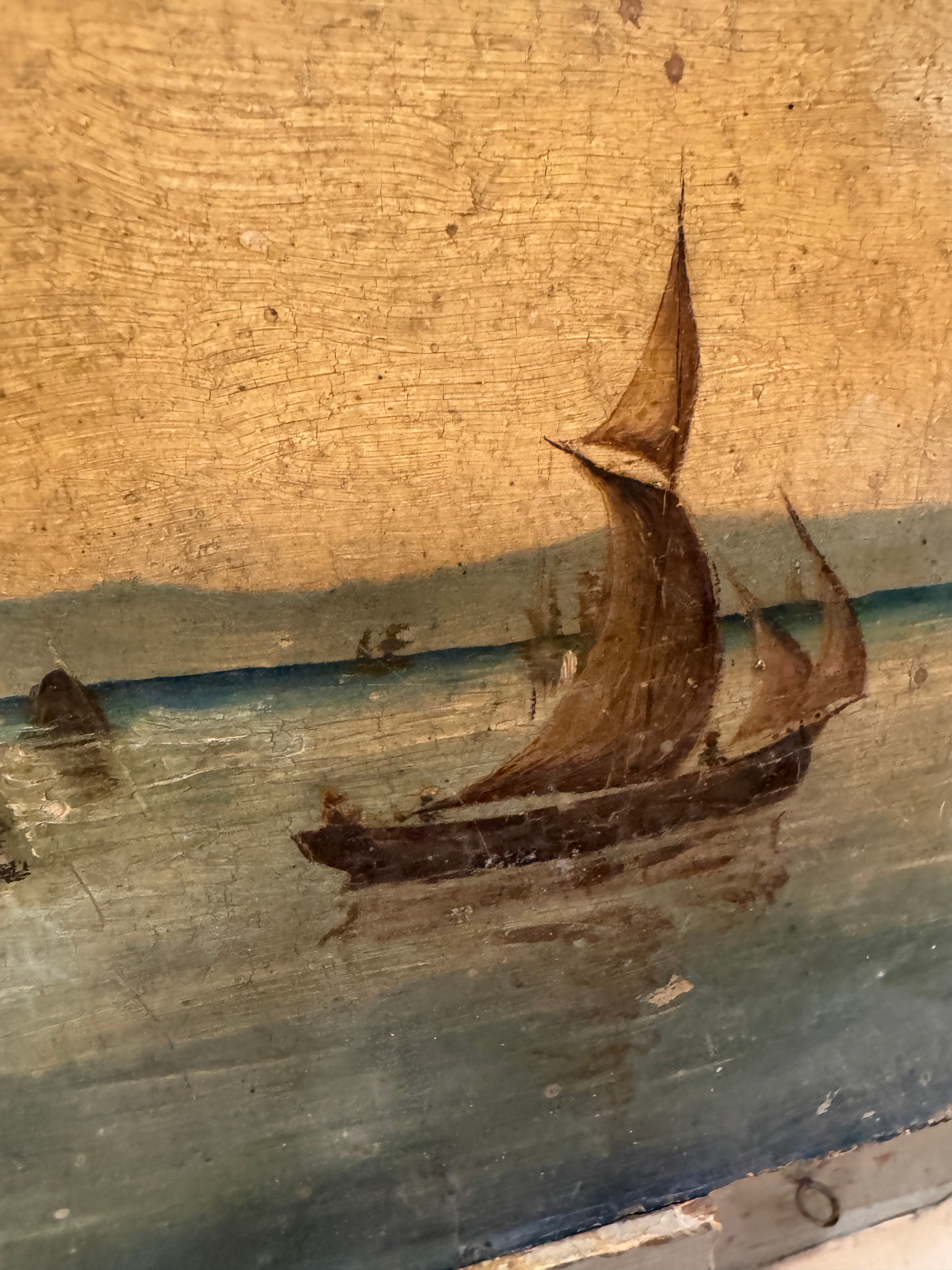 Original Antique French Sailing Oil Painting