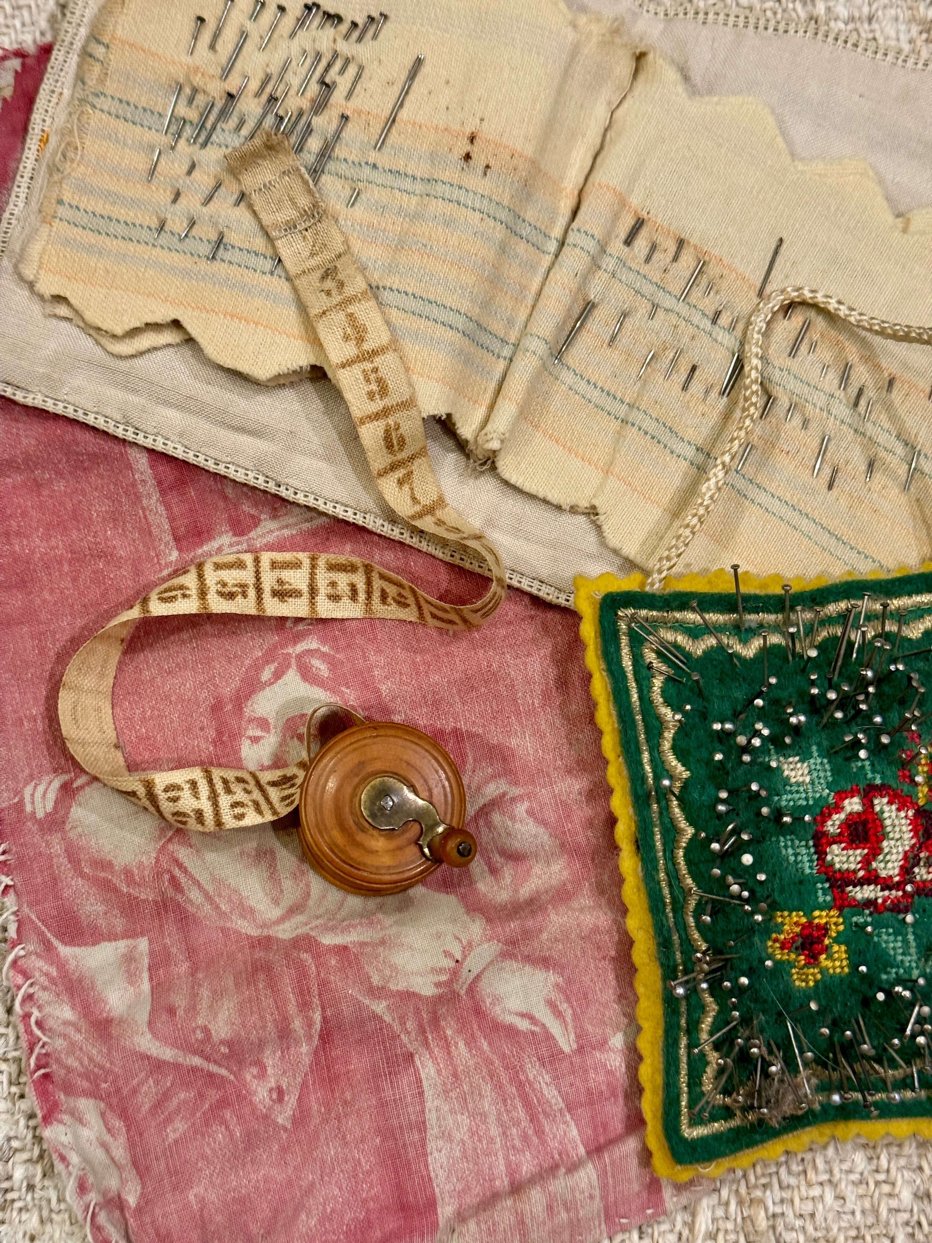 Antique French Wind Up Treen Pocket Tape Measure