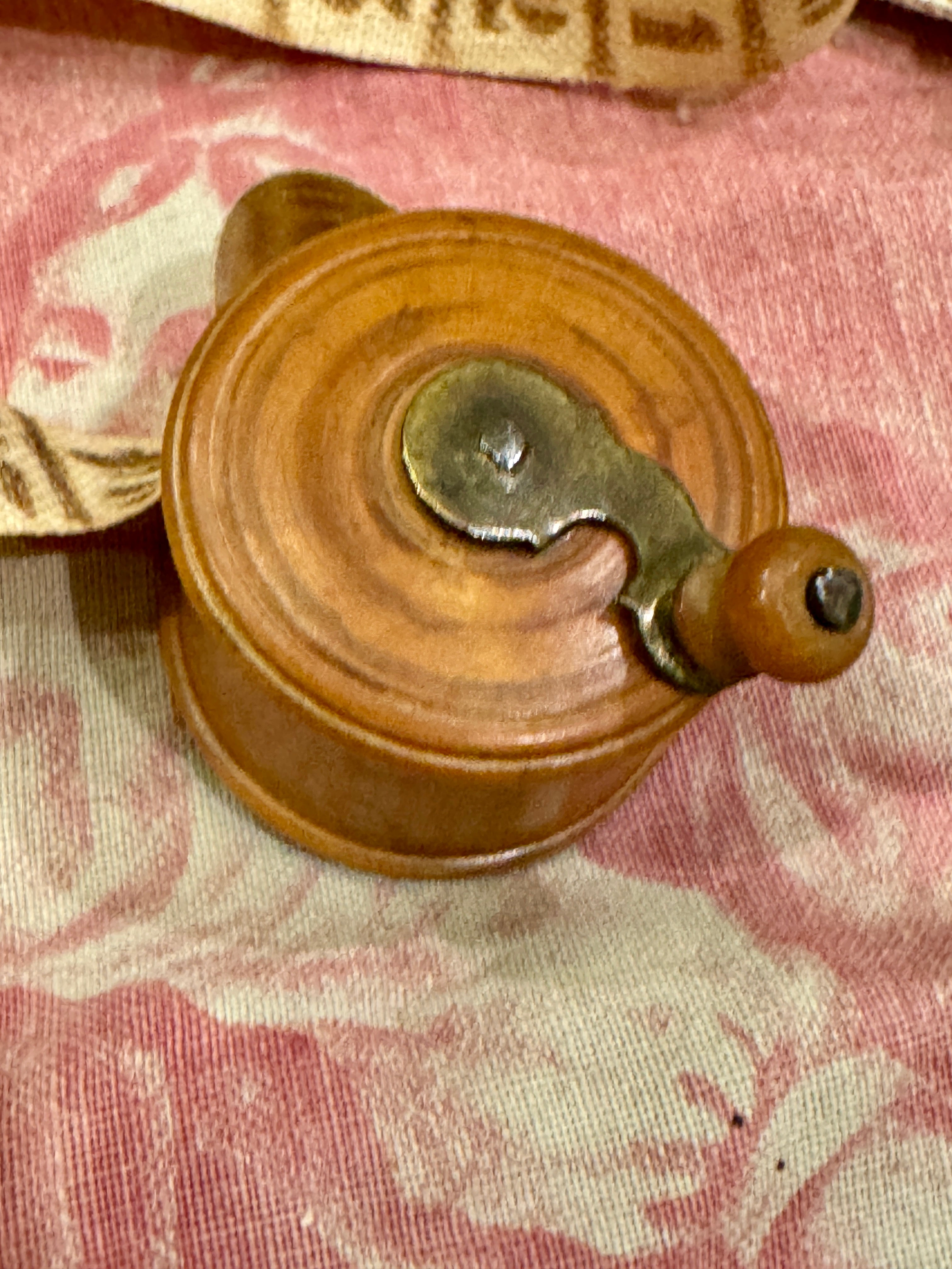 Antique French Wind Up Treen Pocket Tape Measure