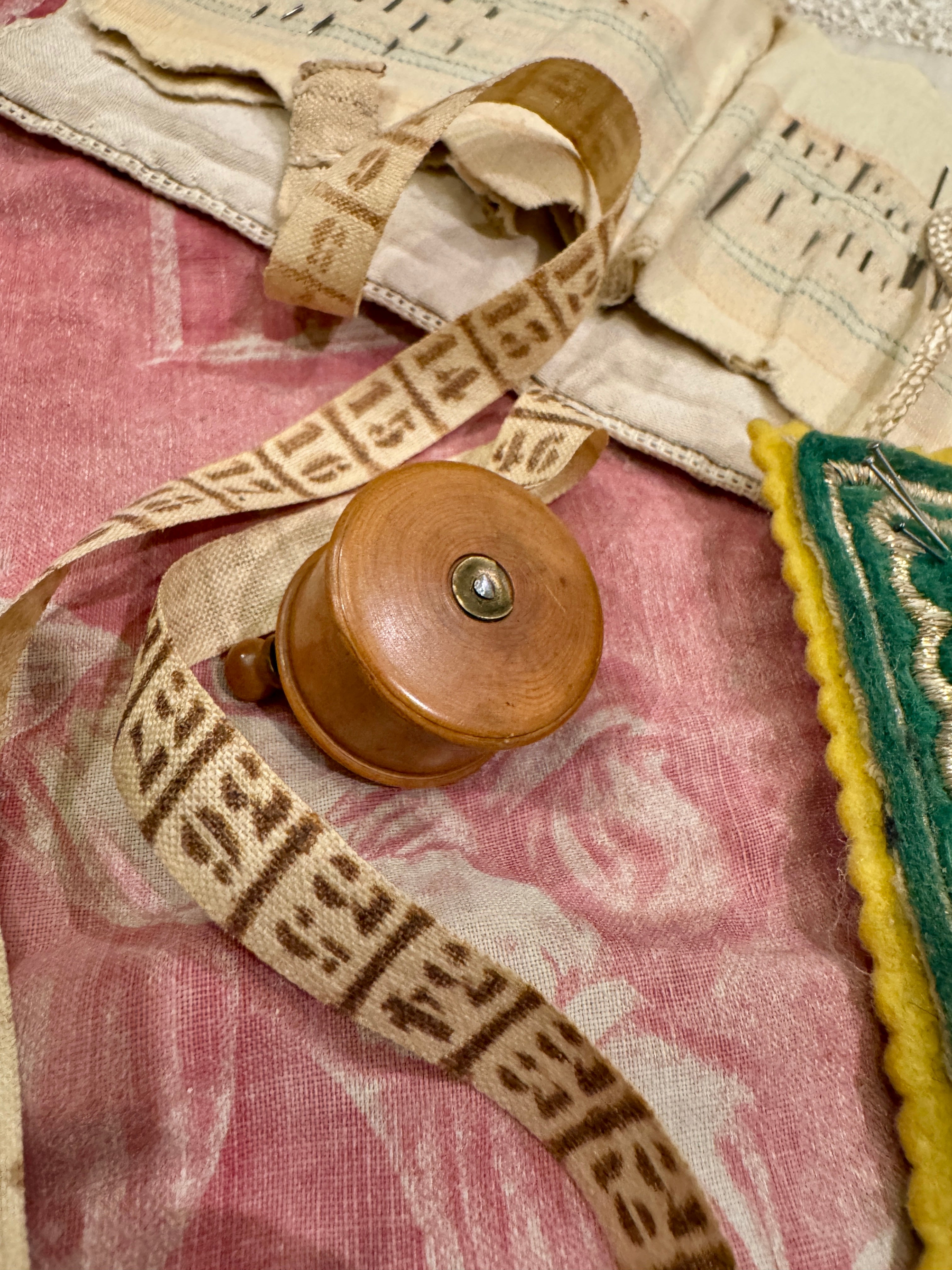 Antique French Wind Up Treen Pocket Tape Measure