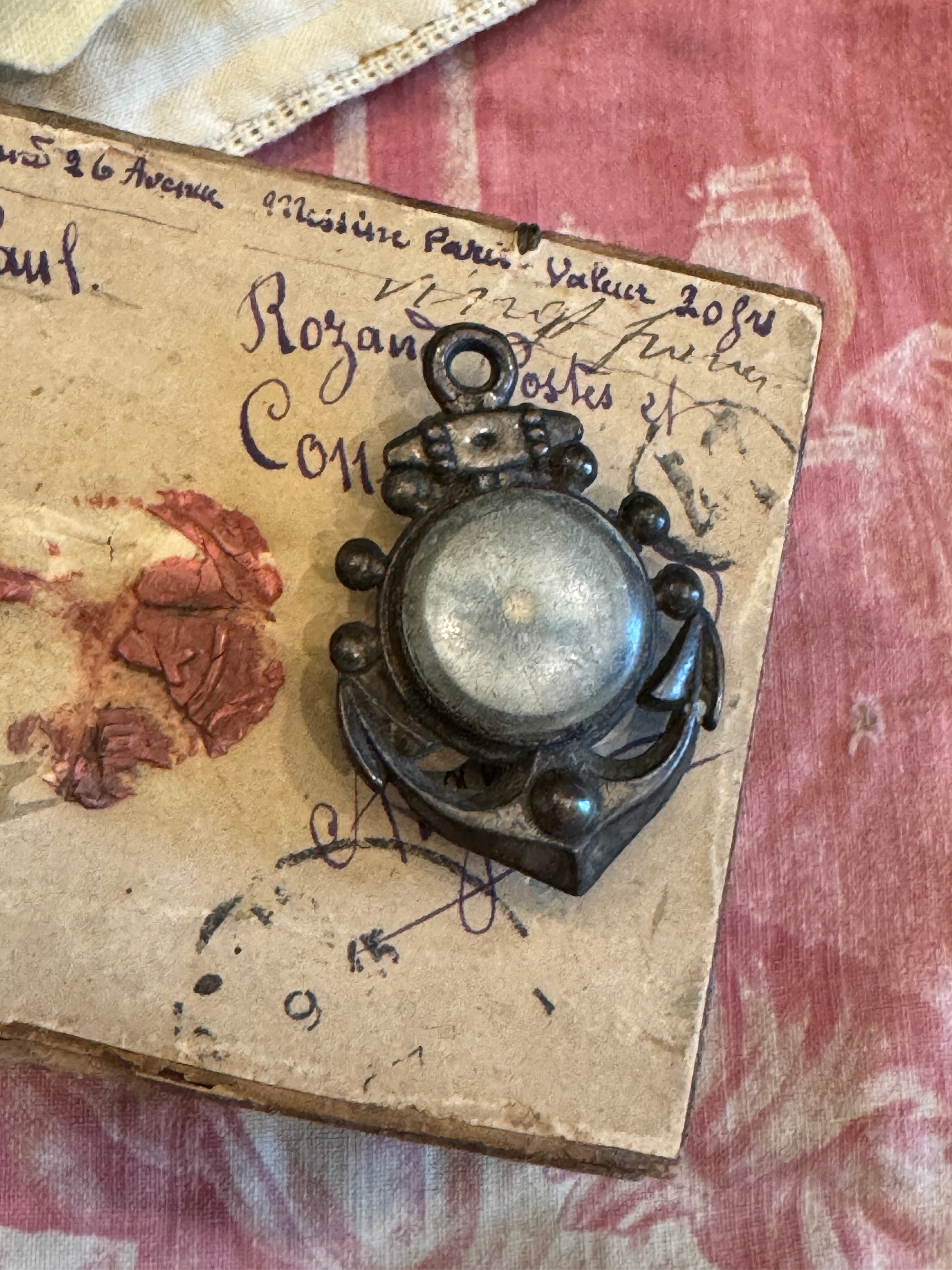 Antique French Anchor and Compass Pendant