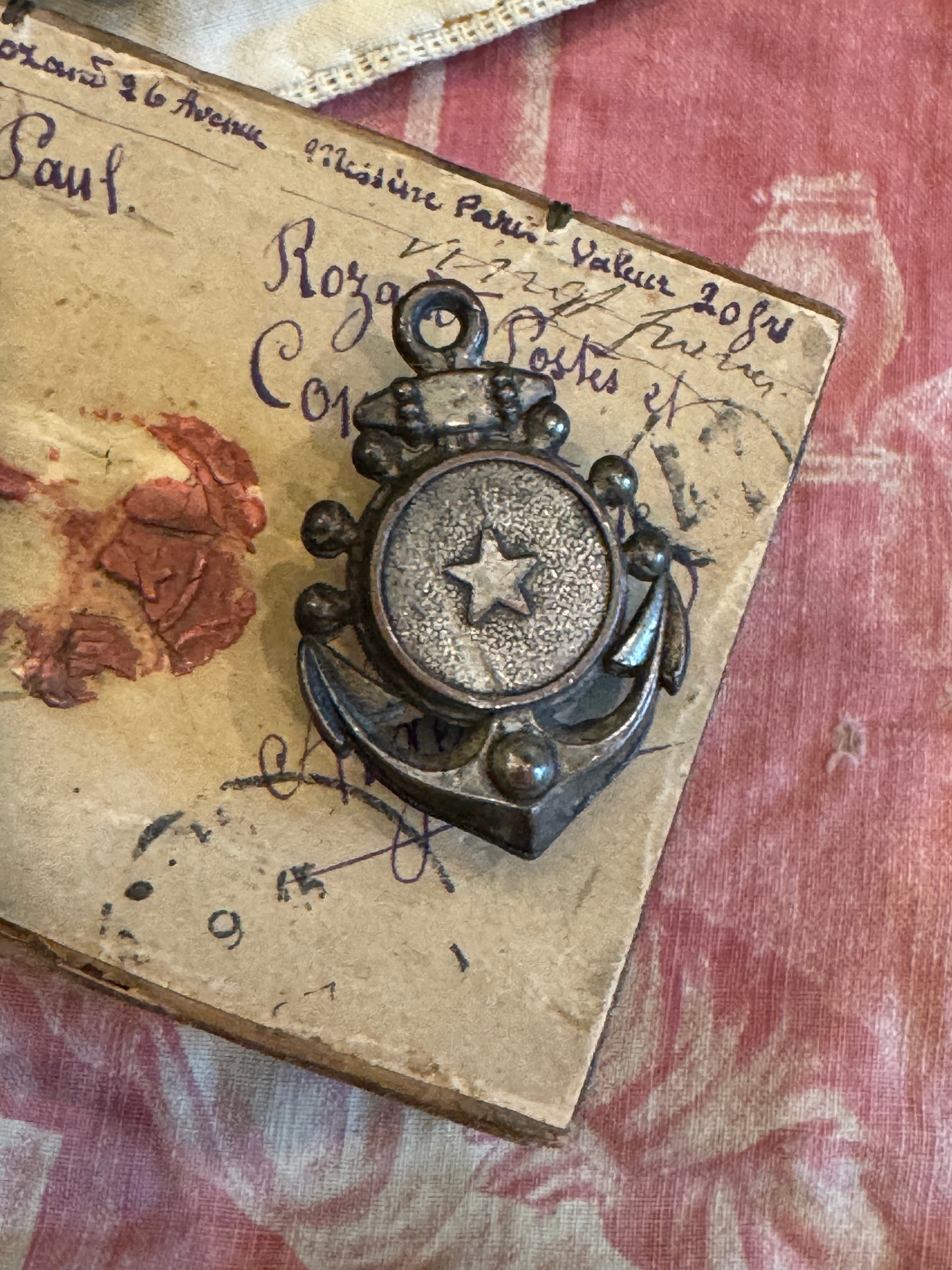 Antique French Anchor and Compass Pendant