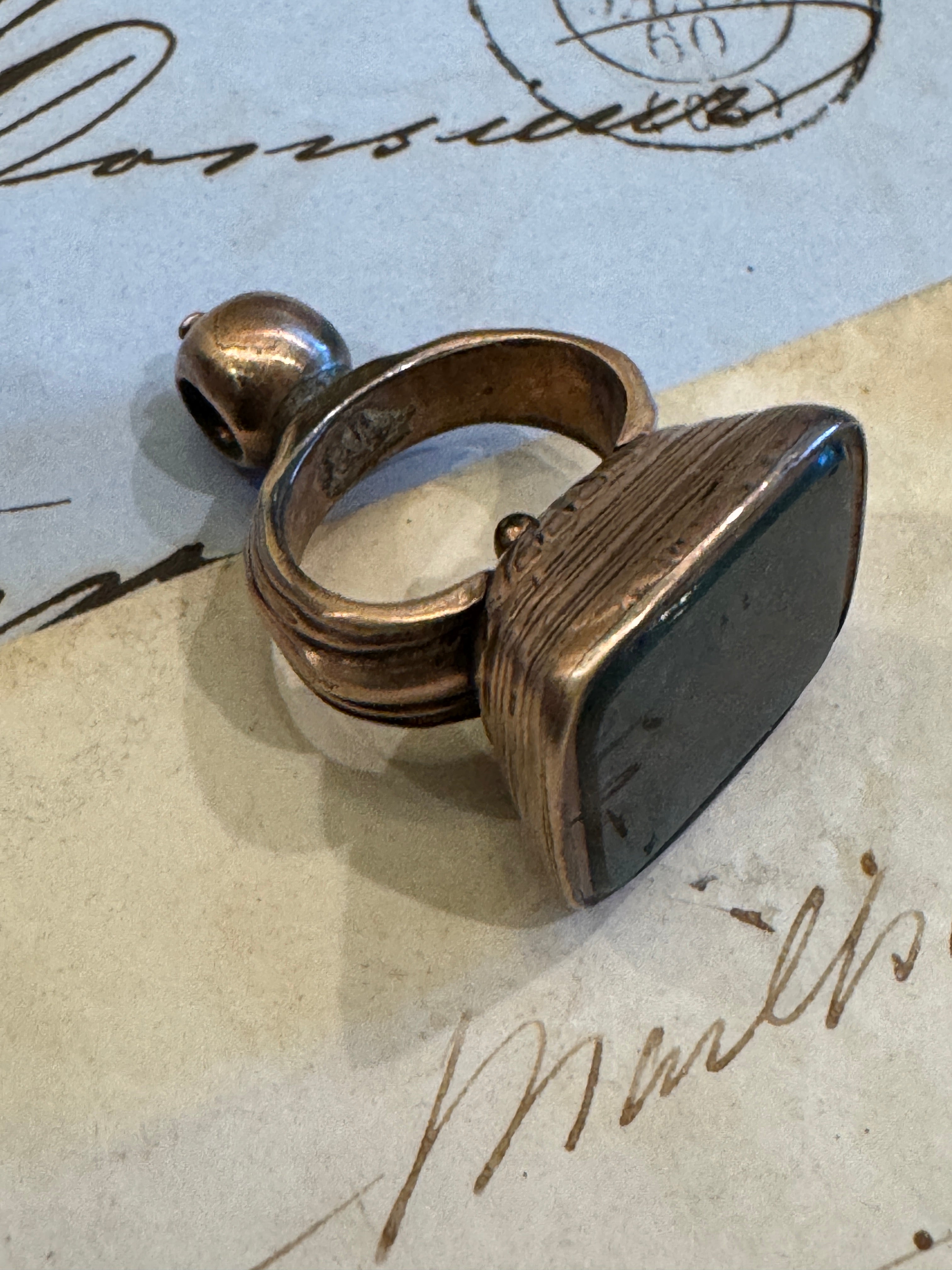 Antique Victorian Intaglio Rolled Gold Bloodstone Fob Seal Pendant