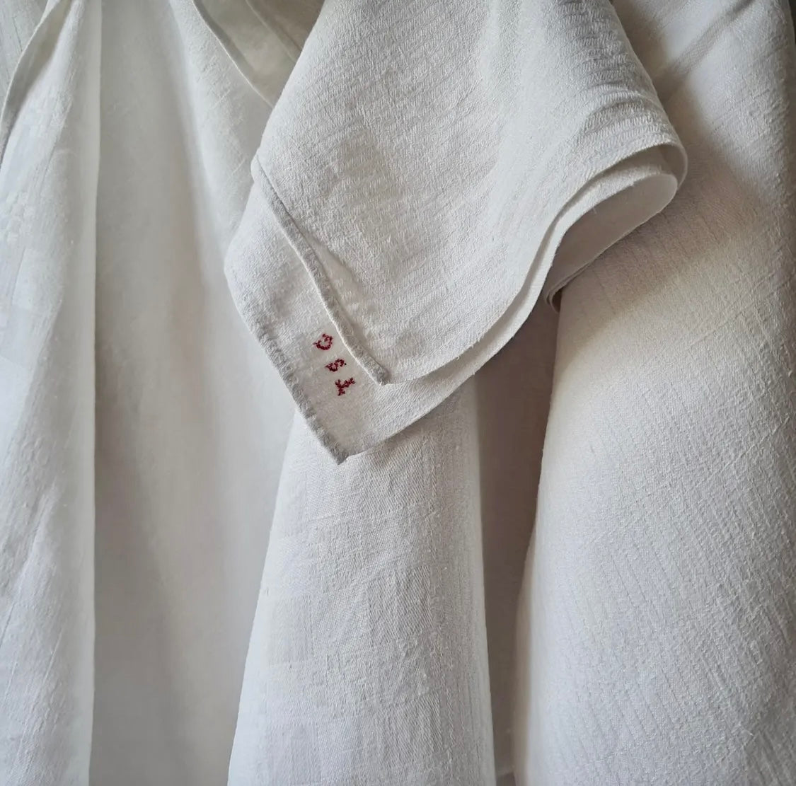 Antique 1800s French Damask Linen Tablecloth