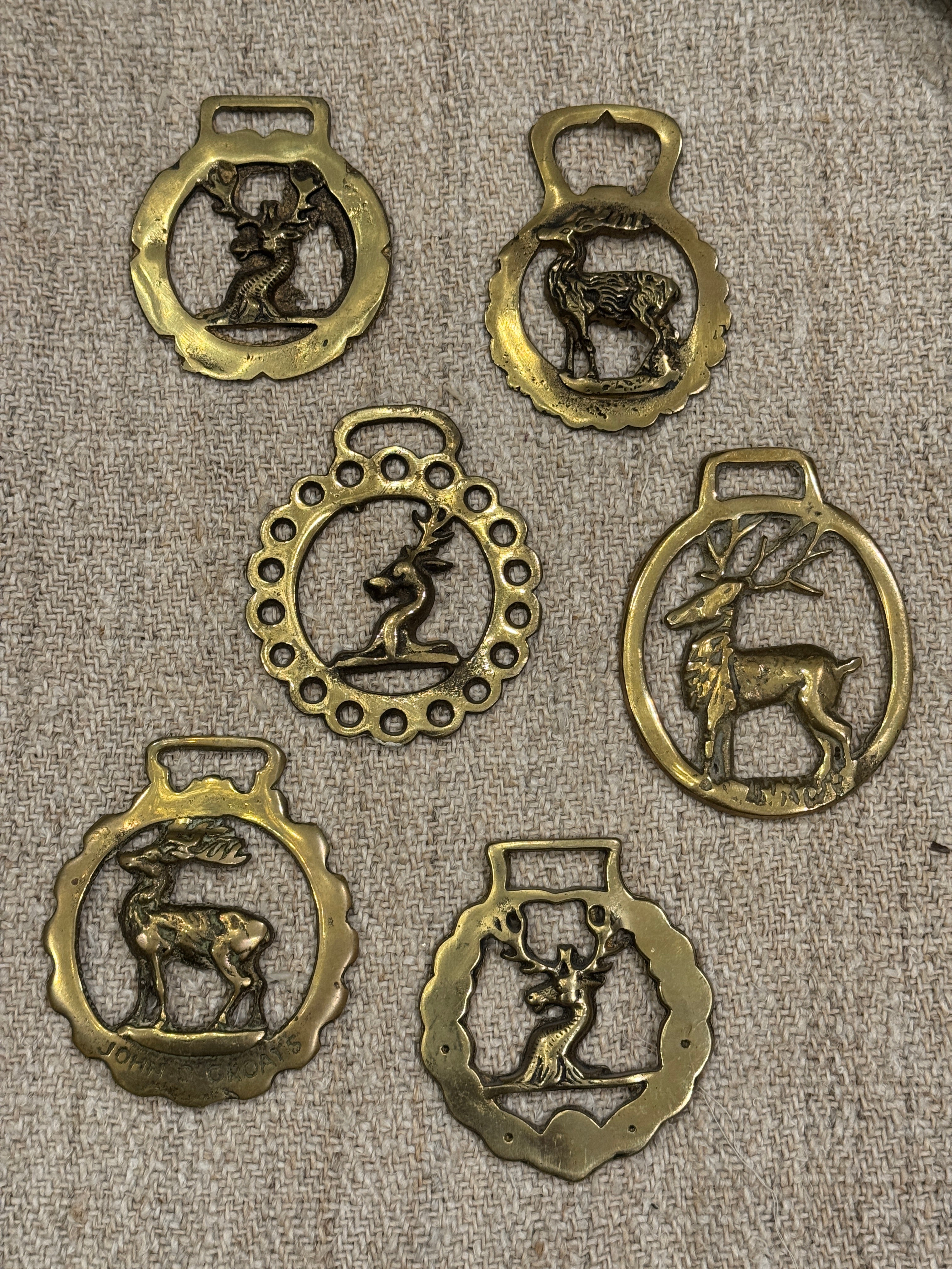 Vintage English Souvenir Horse Brass Deer Medallions