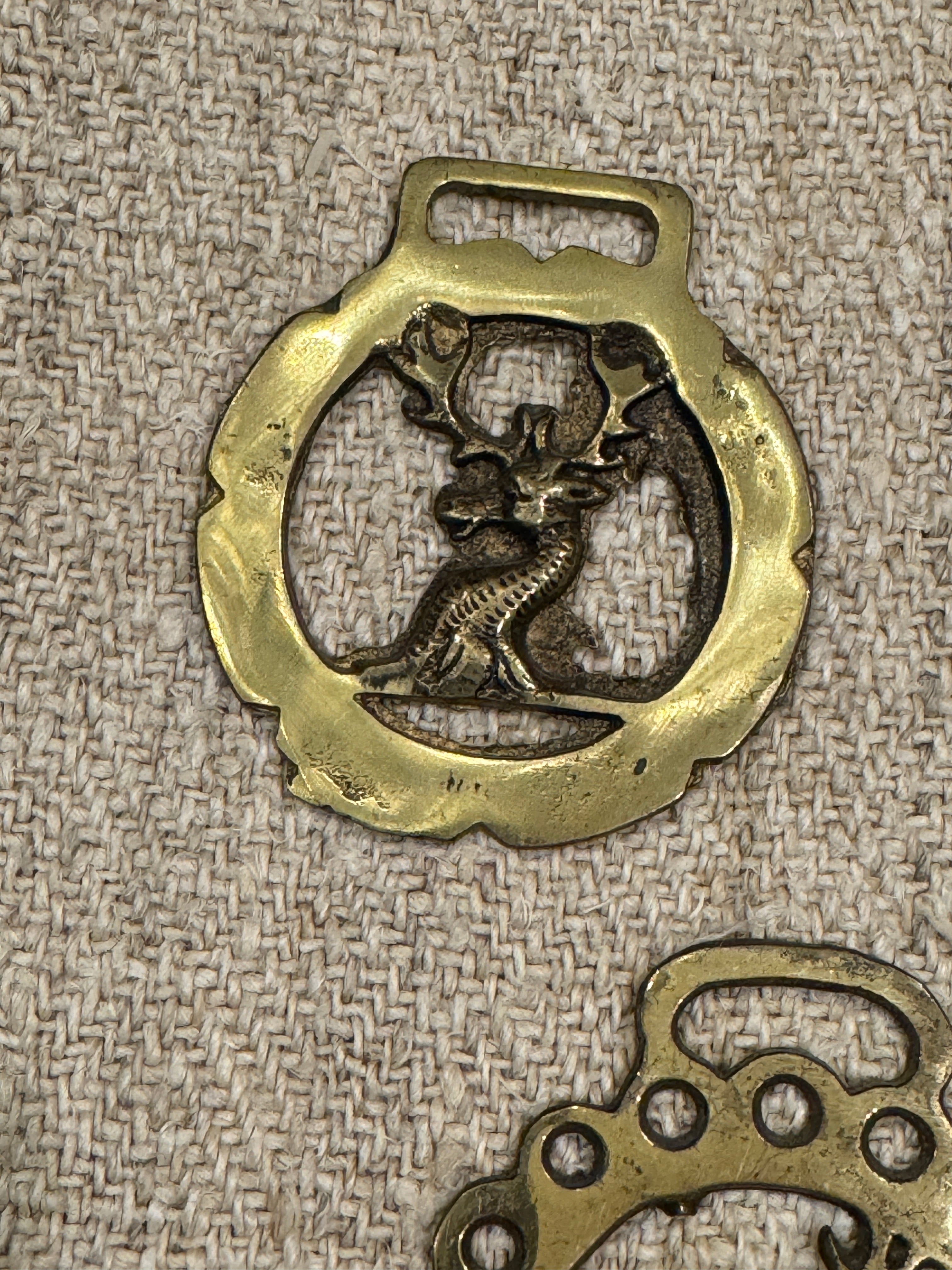 Vintage English Souvenir Horse Brass Deer Medallions
