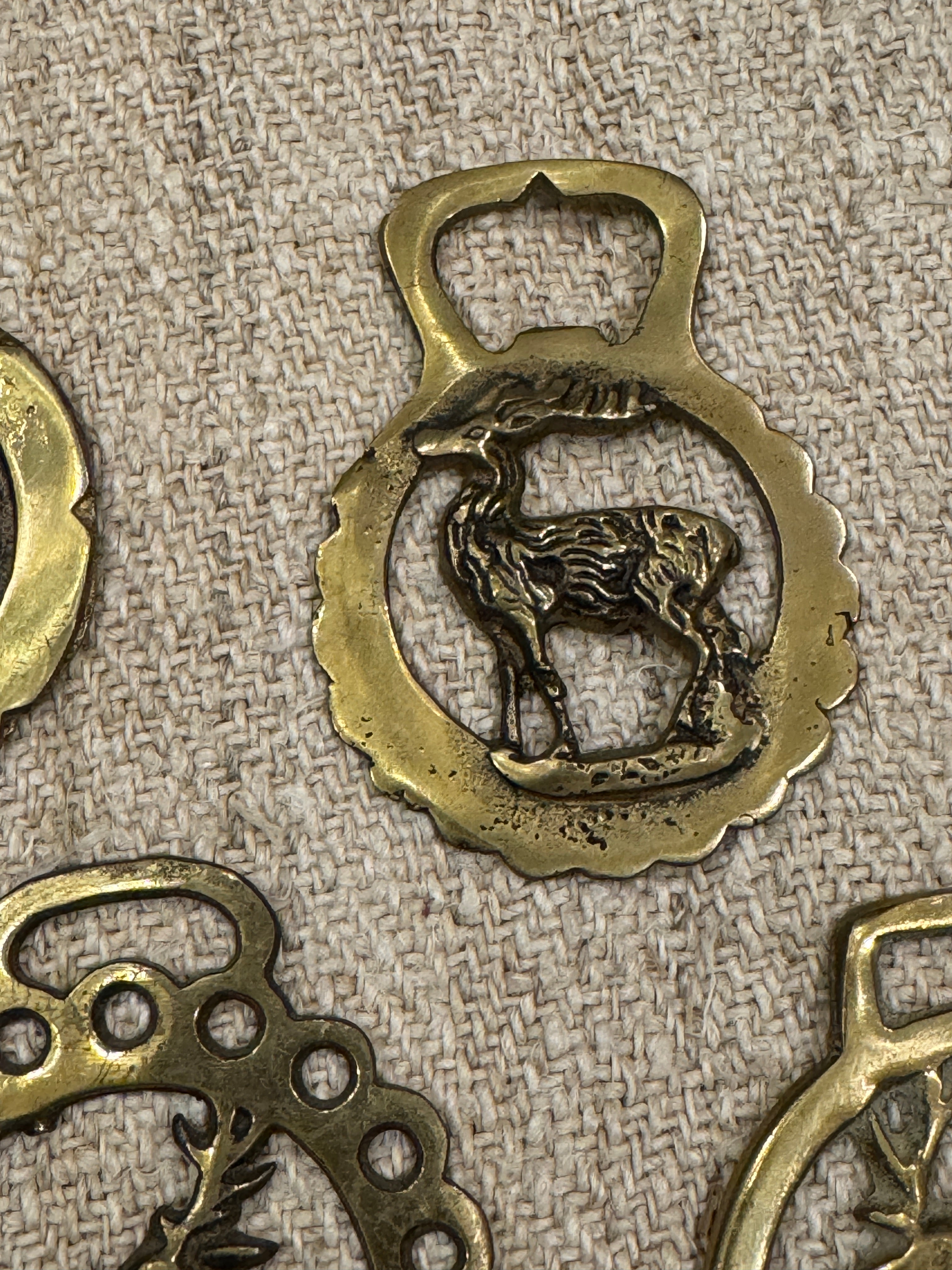 Vintage English Souvenir Horse Brass Deer Medallions