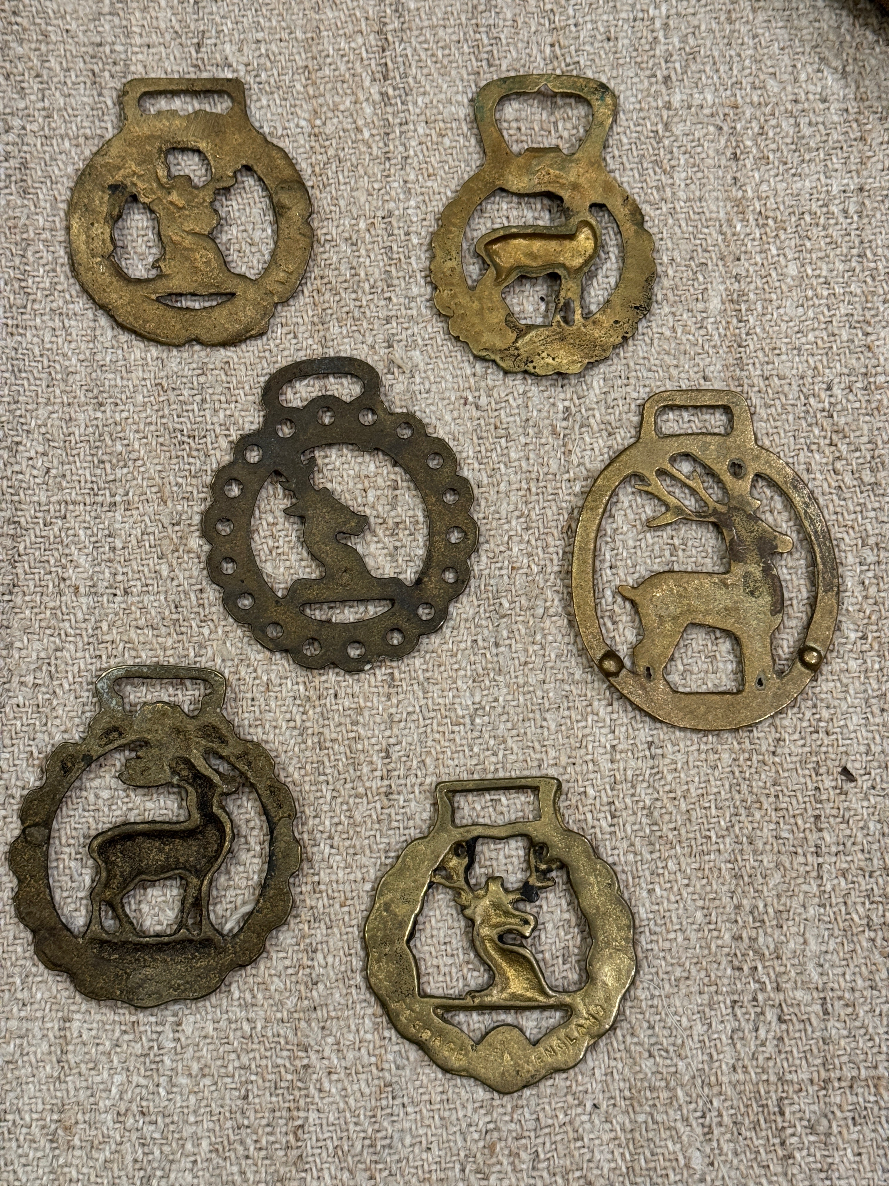 Vintage English Souvenir Horse Brass Deer Medallions