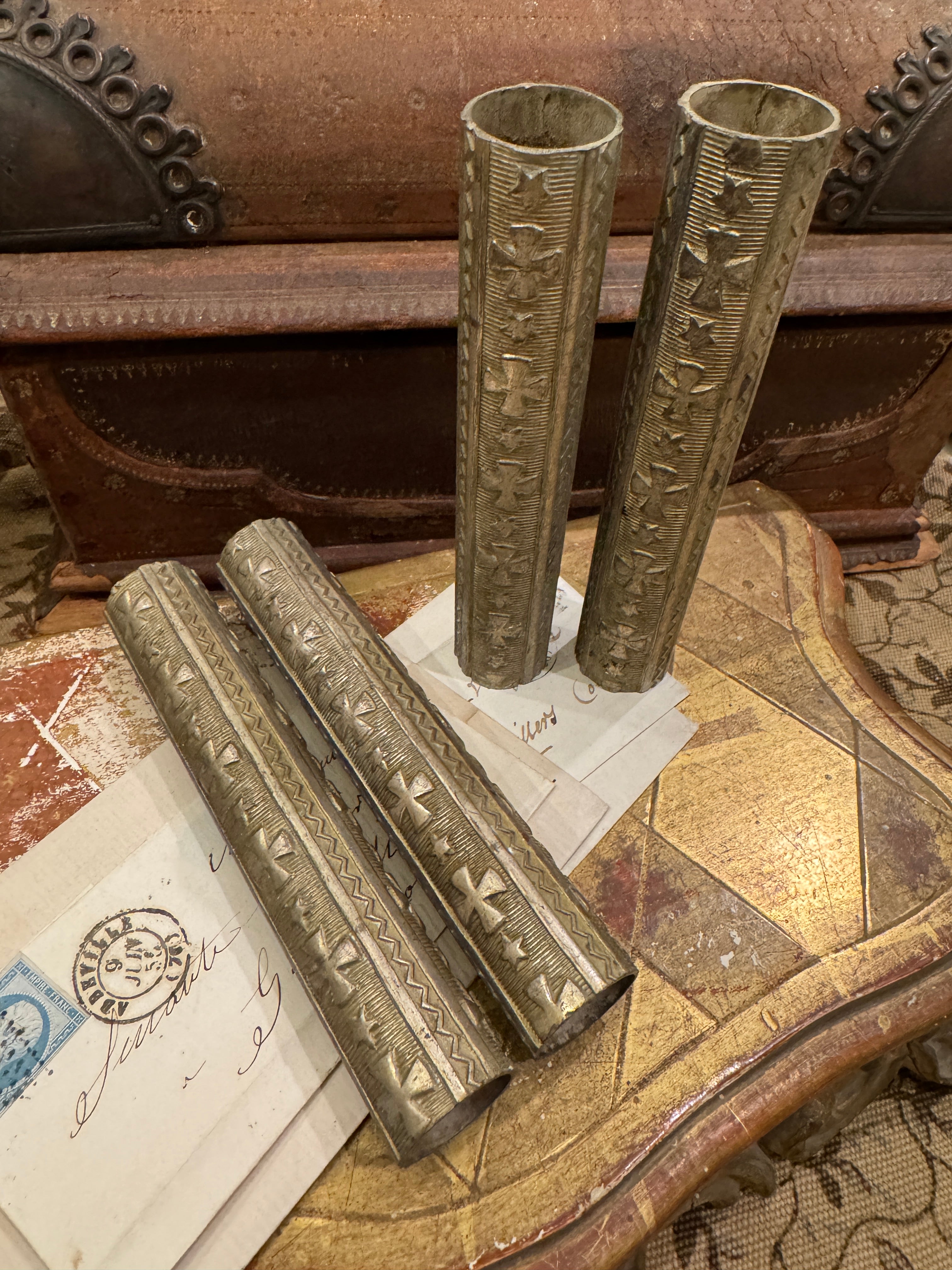 Beautiful Antique 1800s French Ormolu Candle Sleeves